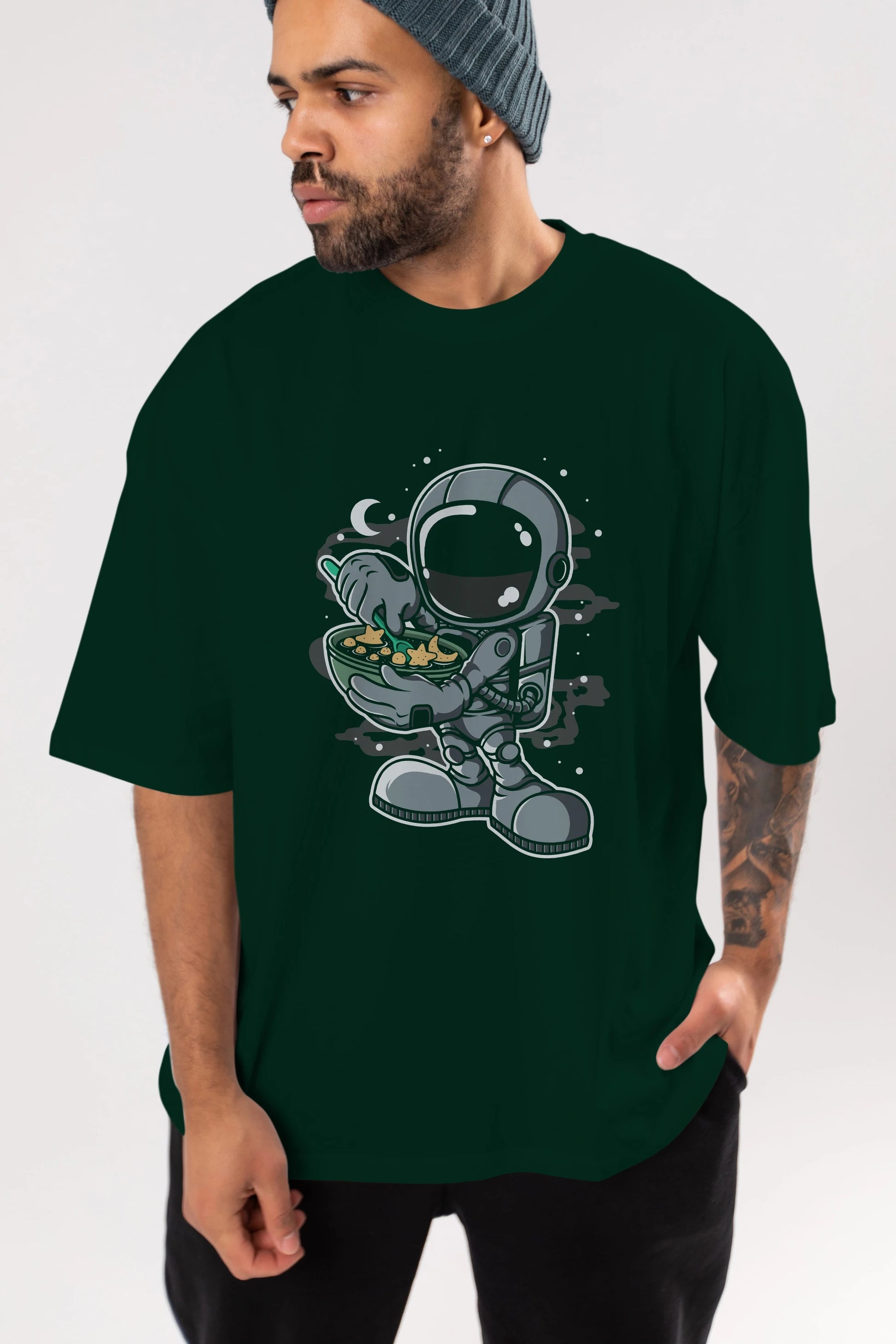 Astronaut Star Flakes Ön Baskılı Oversize t-shirt Erkek Kadın Unisex