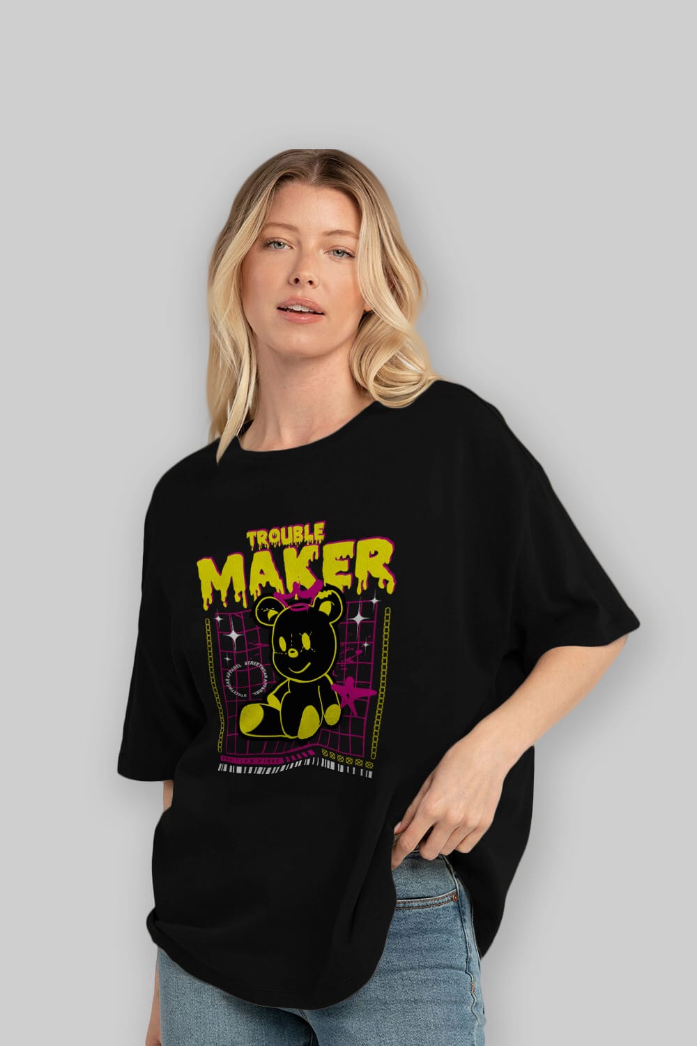 Teddy Bear Trouble Maker Ön Baskılı Oversize t-shirt Erkek Kadın Unisex