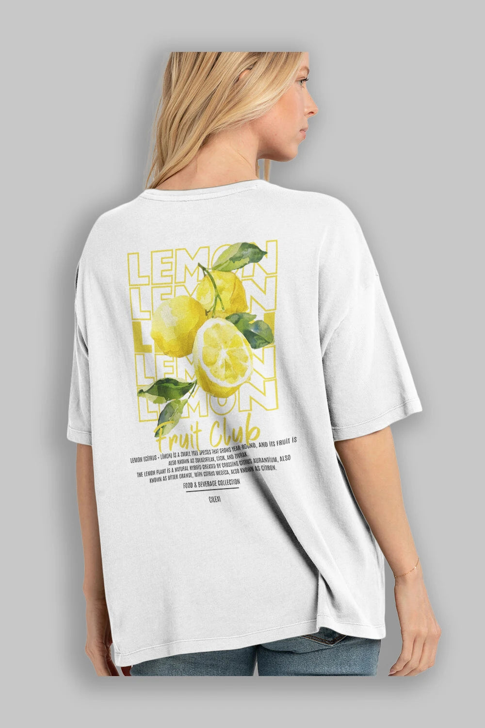 Lemon Arka Baskılı Oversize t-shirt Erkek Kadın Pamuk Bisiklet Yaka tişort