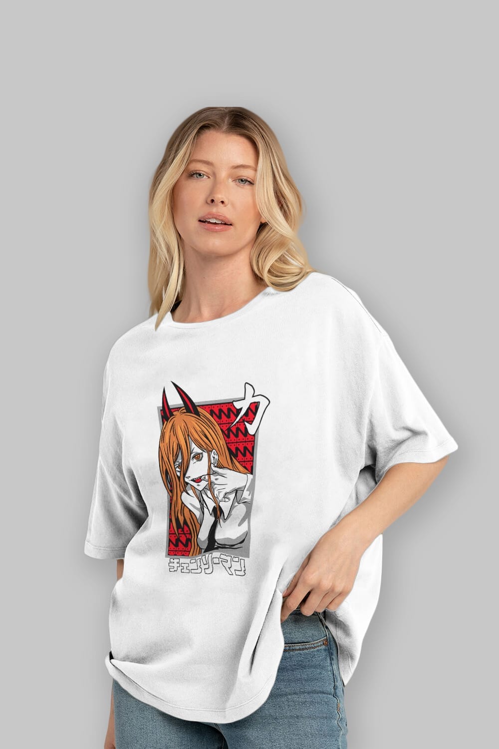 CHAINSAWMAN POWER Anime Ön Baskılı Oversize t-shirt %100 pamuk Erkek Kadın Unisex