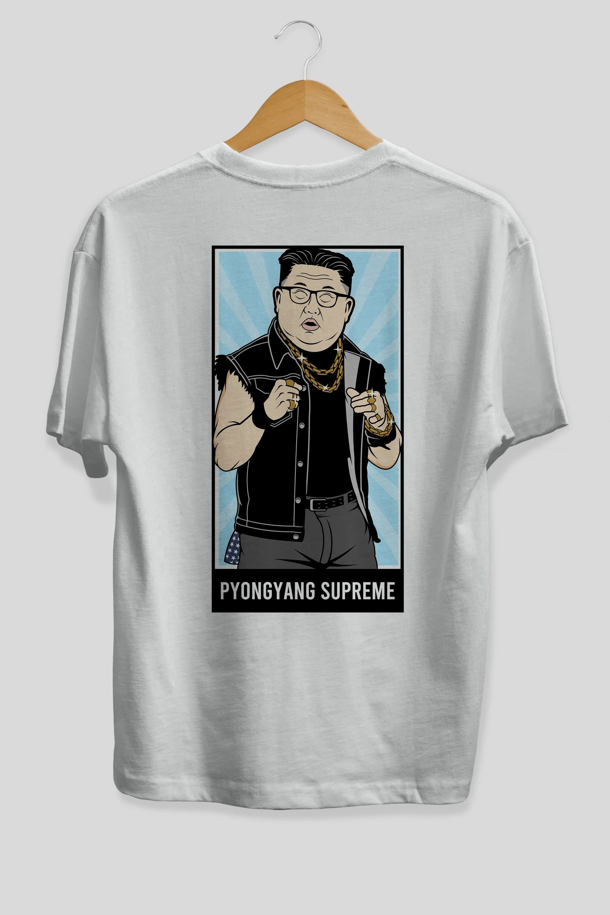 Kim Jong Un Pyongyang Supreme Arka Baskılı Oversize t-shirt Erkek Kadın Unisex %100 Pamuk tişort