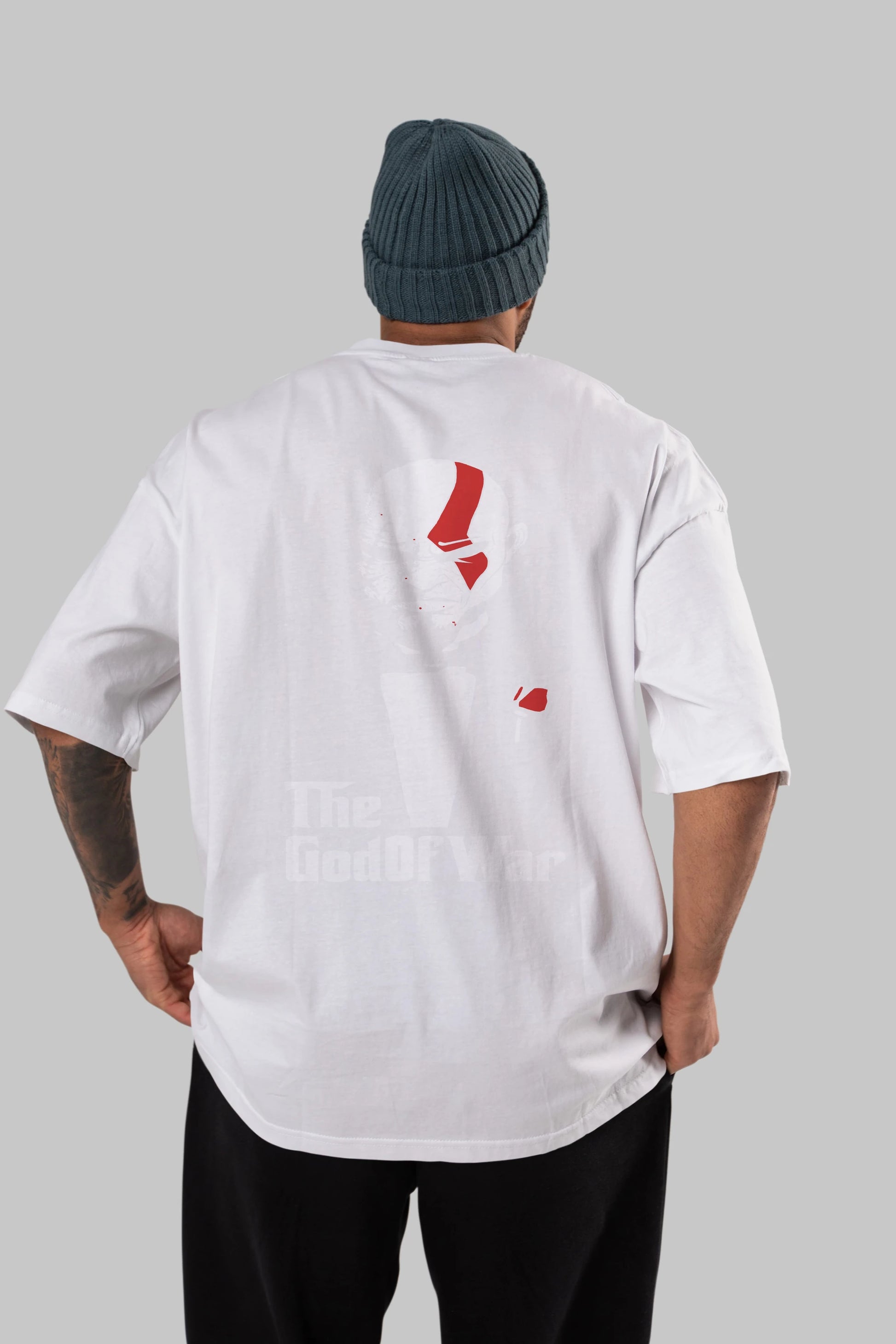 The God of War Arka Baskılı Oversize t-shirt Erkek Kadın Unisex %100 Pamuk Bisiklet Yaka tişort