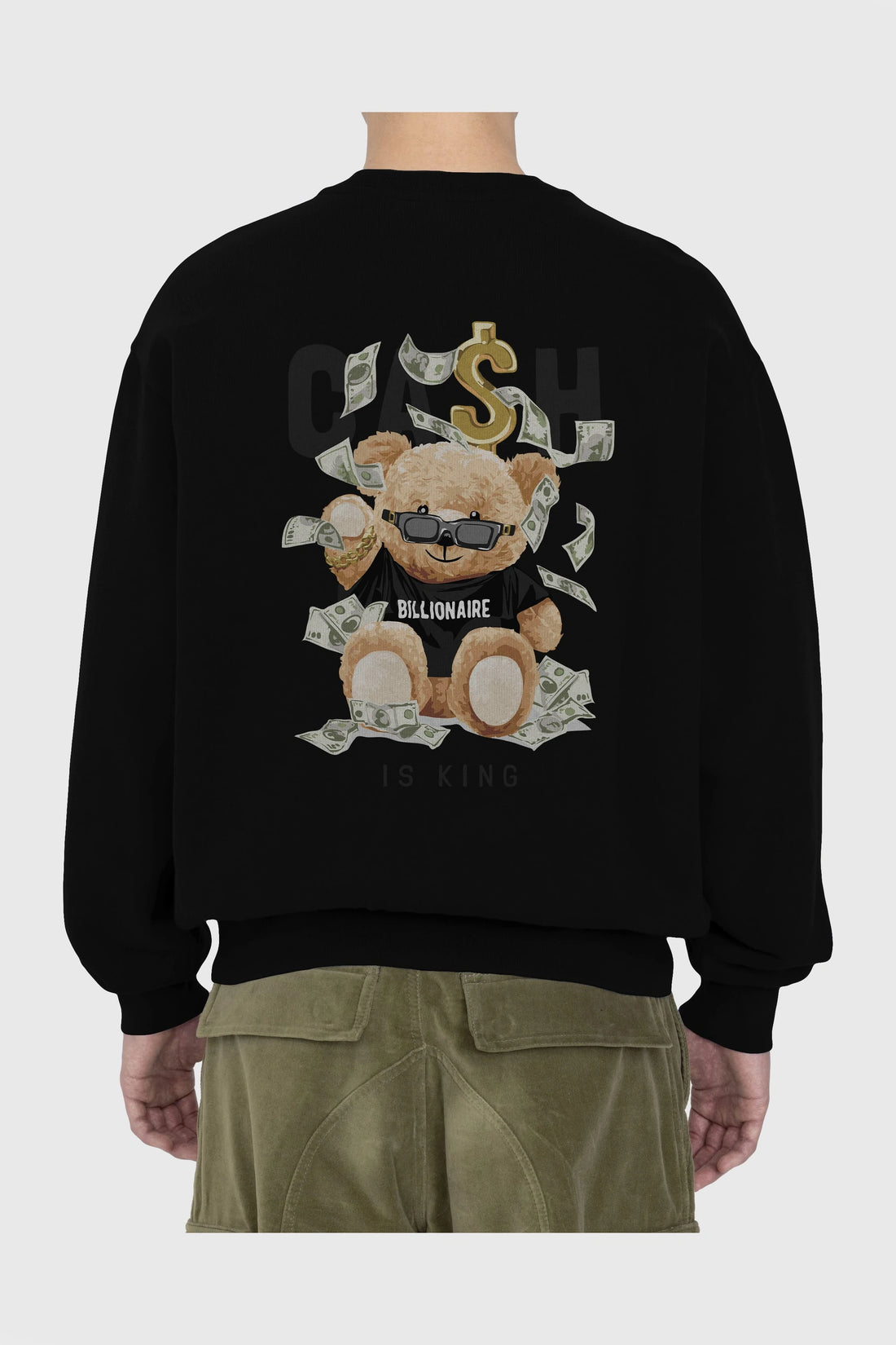 Teddy Bear Billionaire Arka Baskılı Oversize Sweatshirt Erkek Kadın Unisex