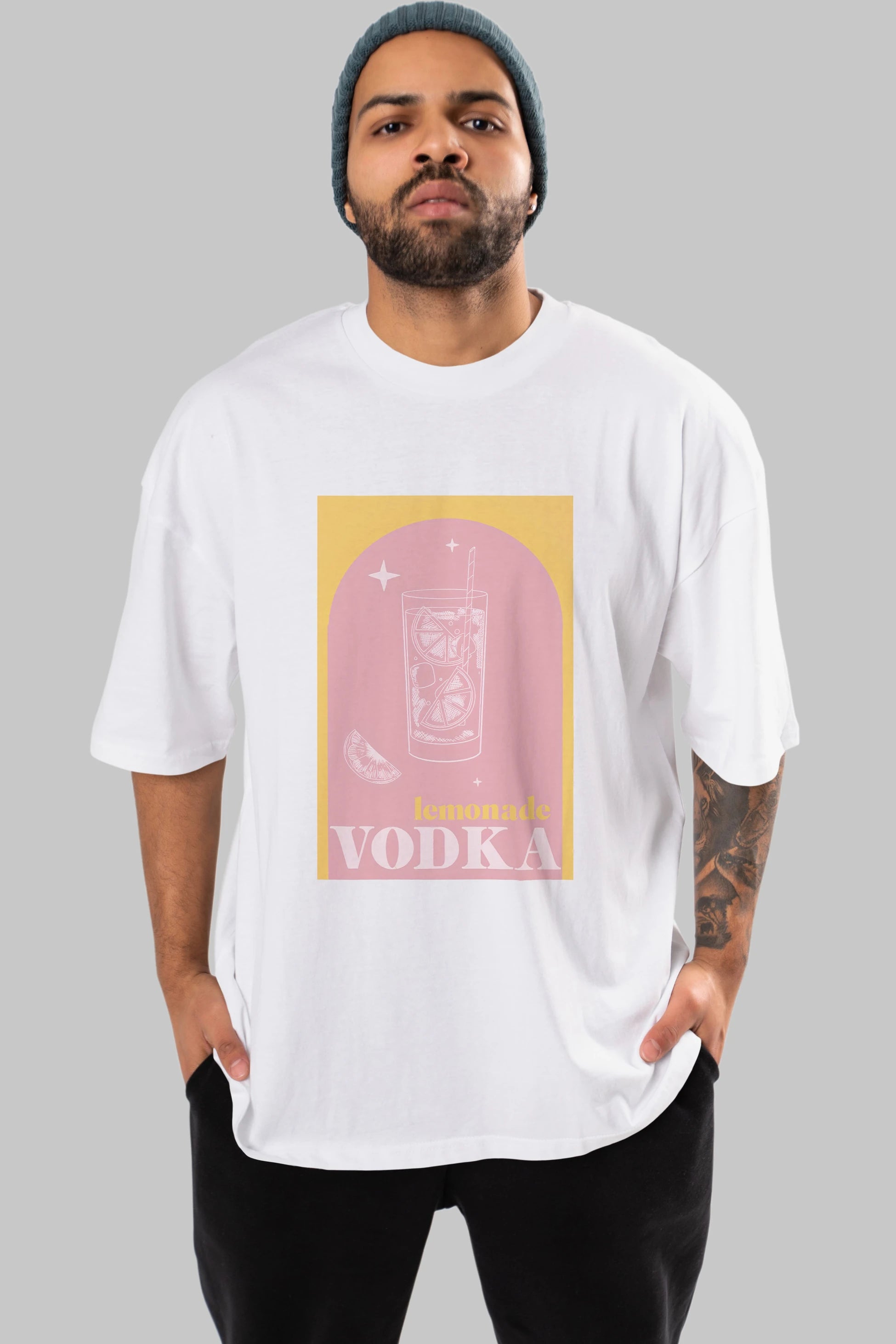 Vodka Limon Ön Baskılı Oversize t-shirt Erkek Kadın Unisex %100 Pamuk Bisiklet Yaka tişort