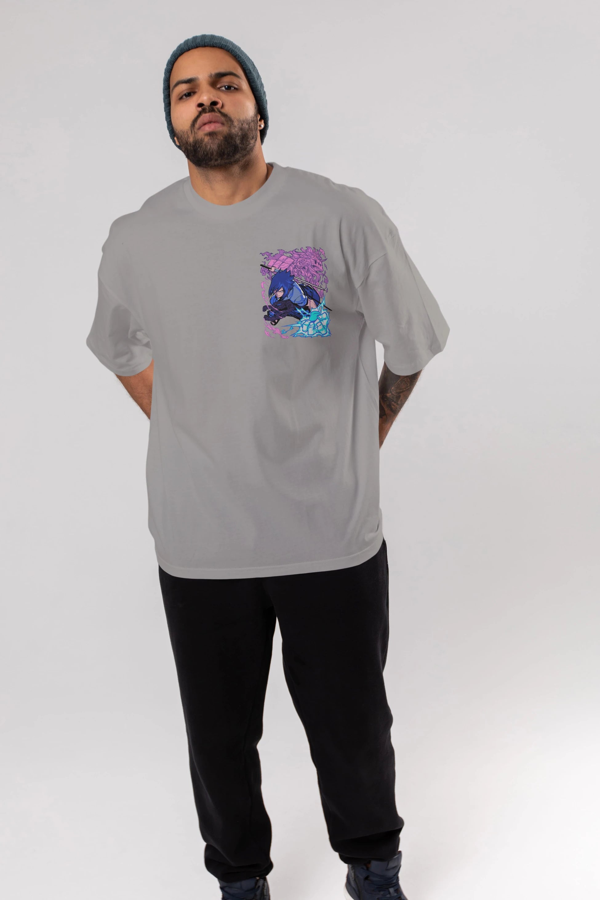 NARUTO SASUKE UCHIHA 2 Ön Sol Baskılı Oversize t-shirt Erkek Kadın Unisex %100 Pamuk Bisiklet Yaka tişort