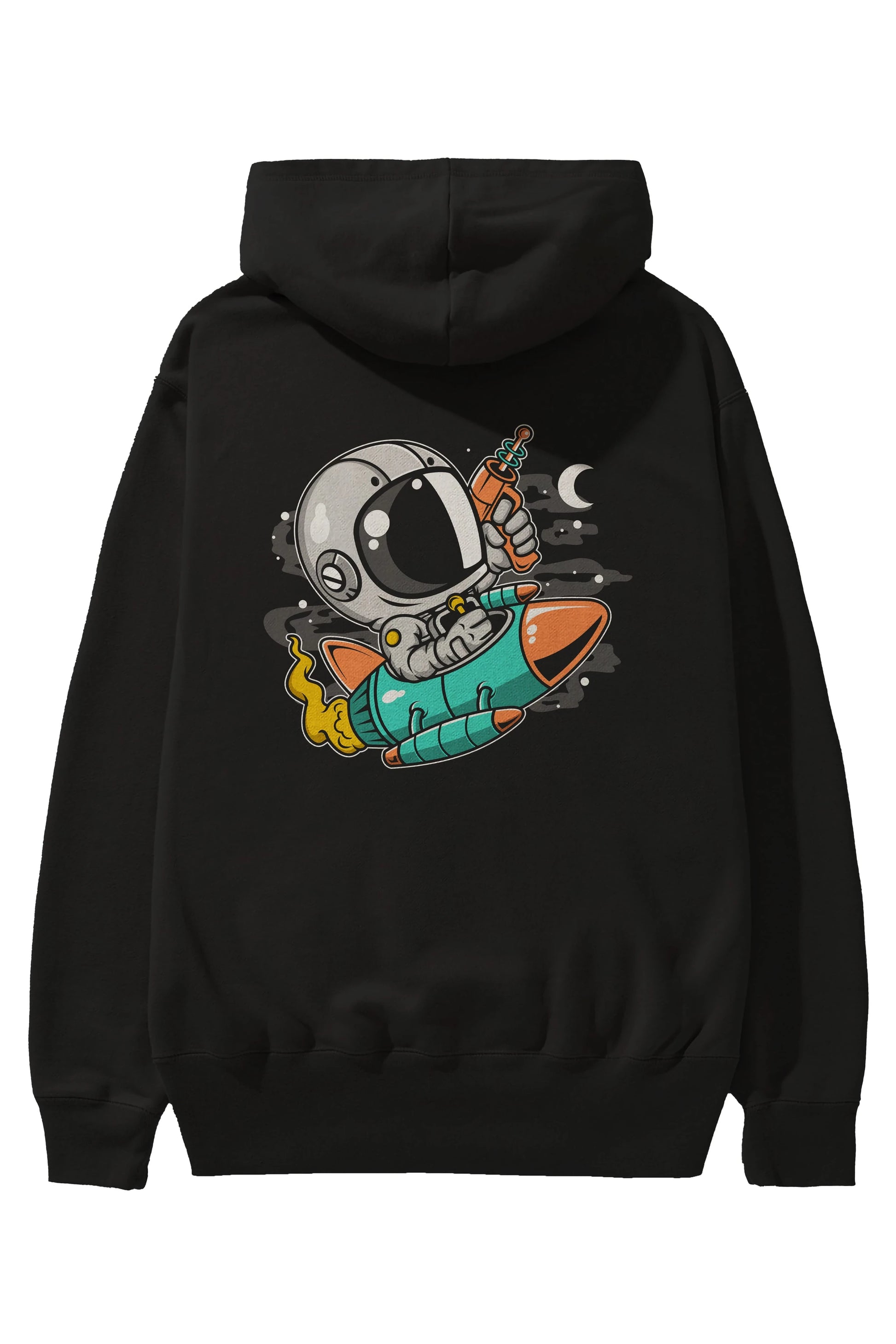 Astronaut Riding Rocket Arka Baskılı Hoodie Oversize Kapüşonlu Sweatshirt Erkek Kadın Unisex
