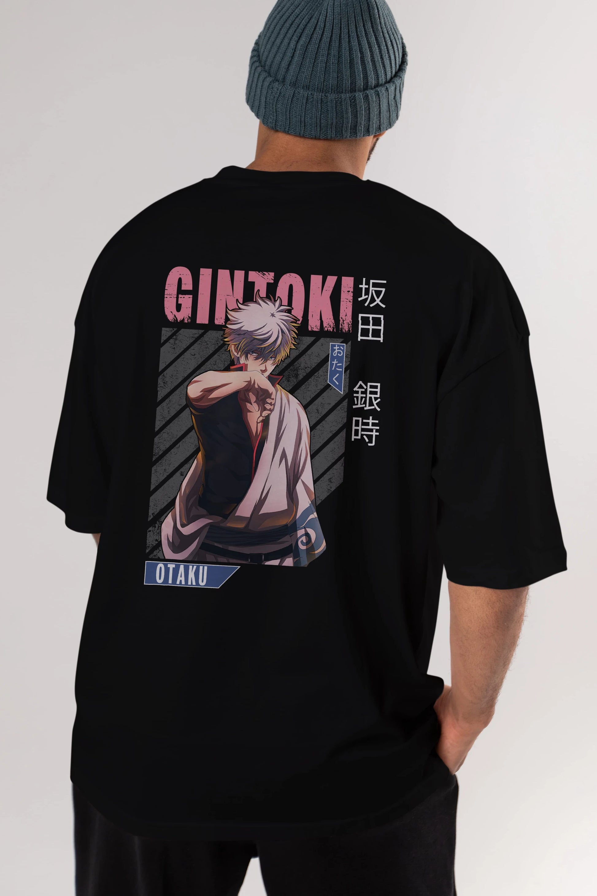Gintoki Sakata Anime Arka Baskılı Oversize t-shirt Erkek Kadın Unisex