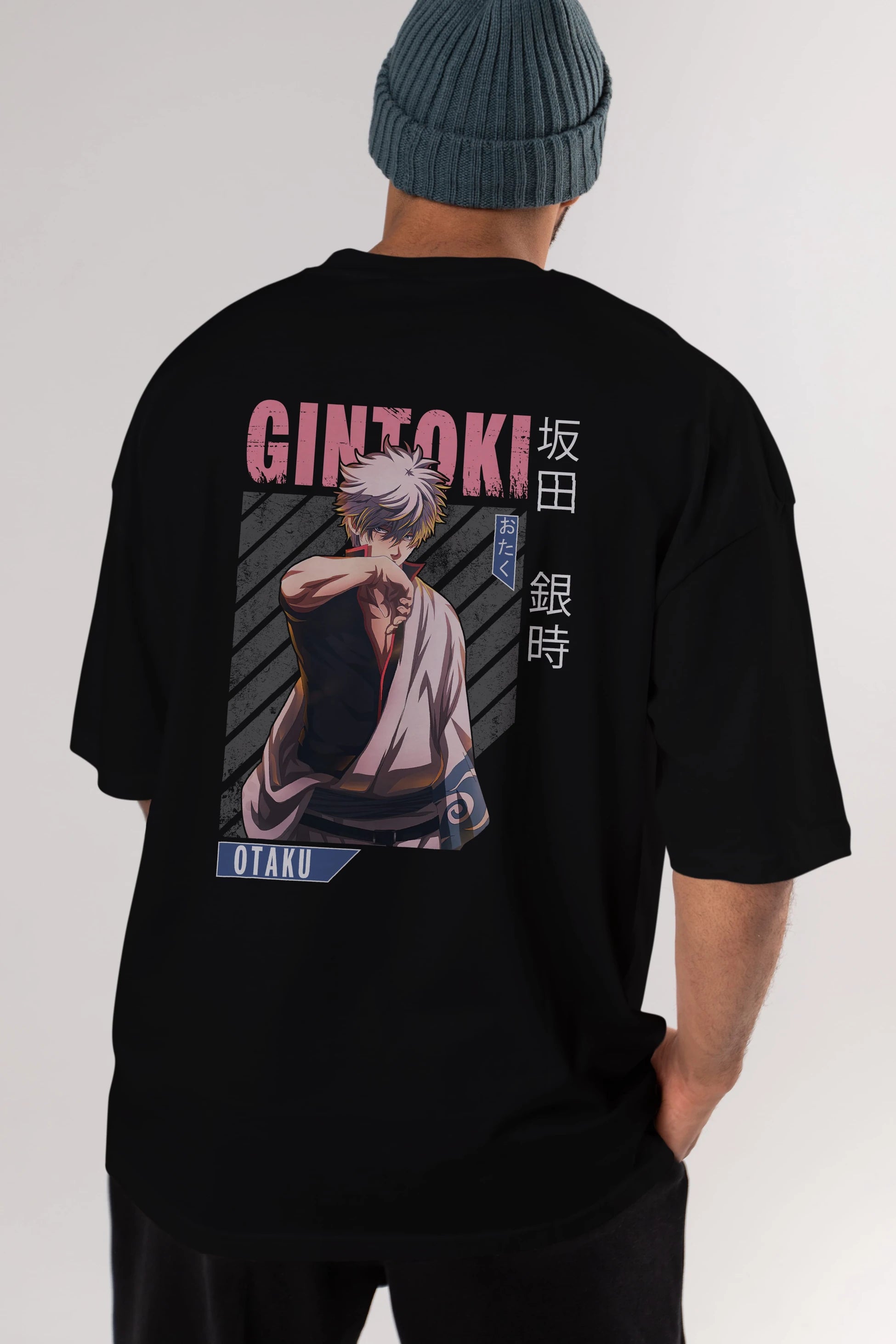 Gintoki Sakata Anime Arka Baskılı Oversize t-shirt Erkek Kadın Unisex