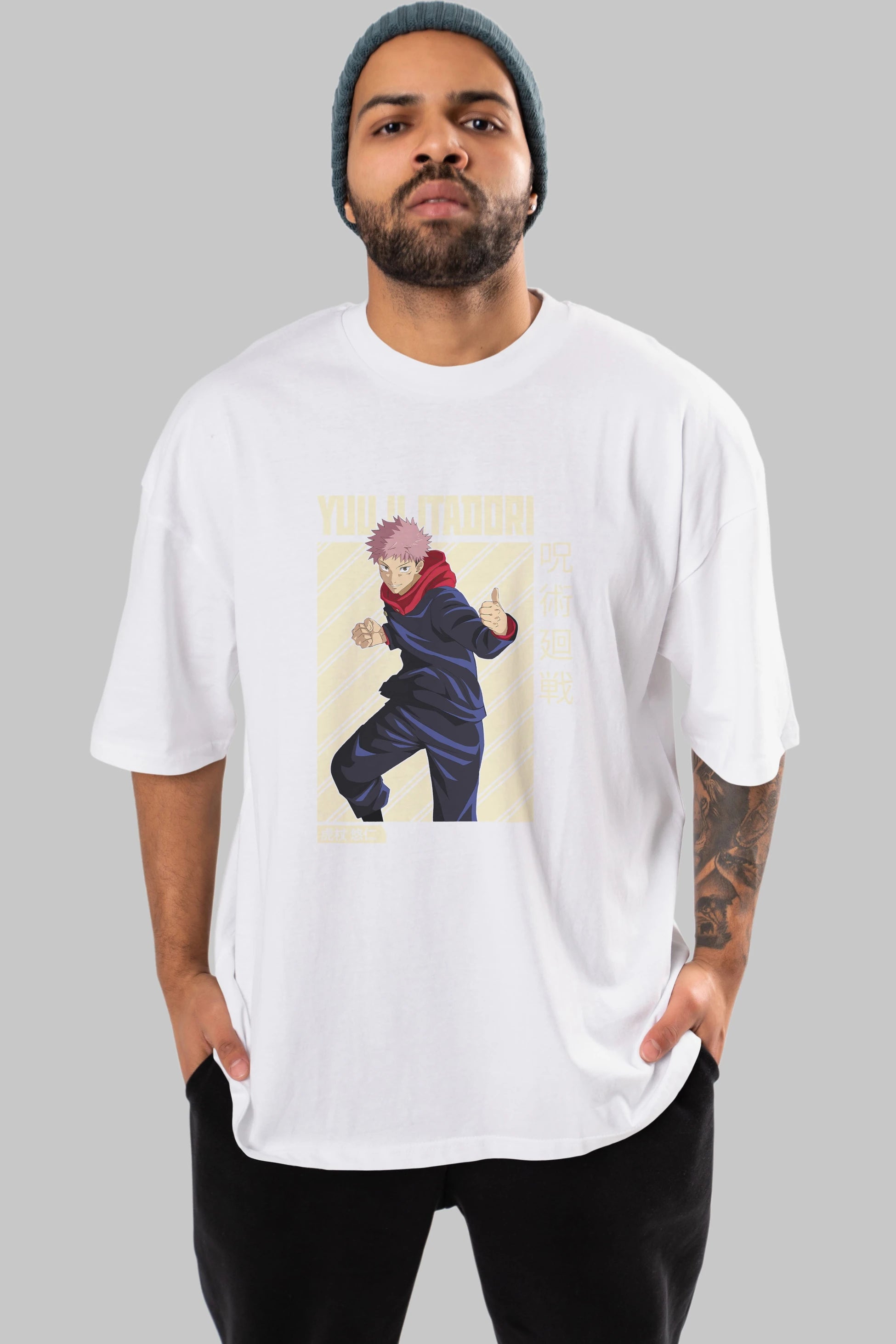 Yuuji Itadori 1 Anime Ön Baskılı Oversize t-shirt %100 pamuk Erkek Kadın Unisex