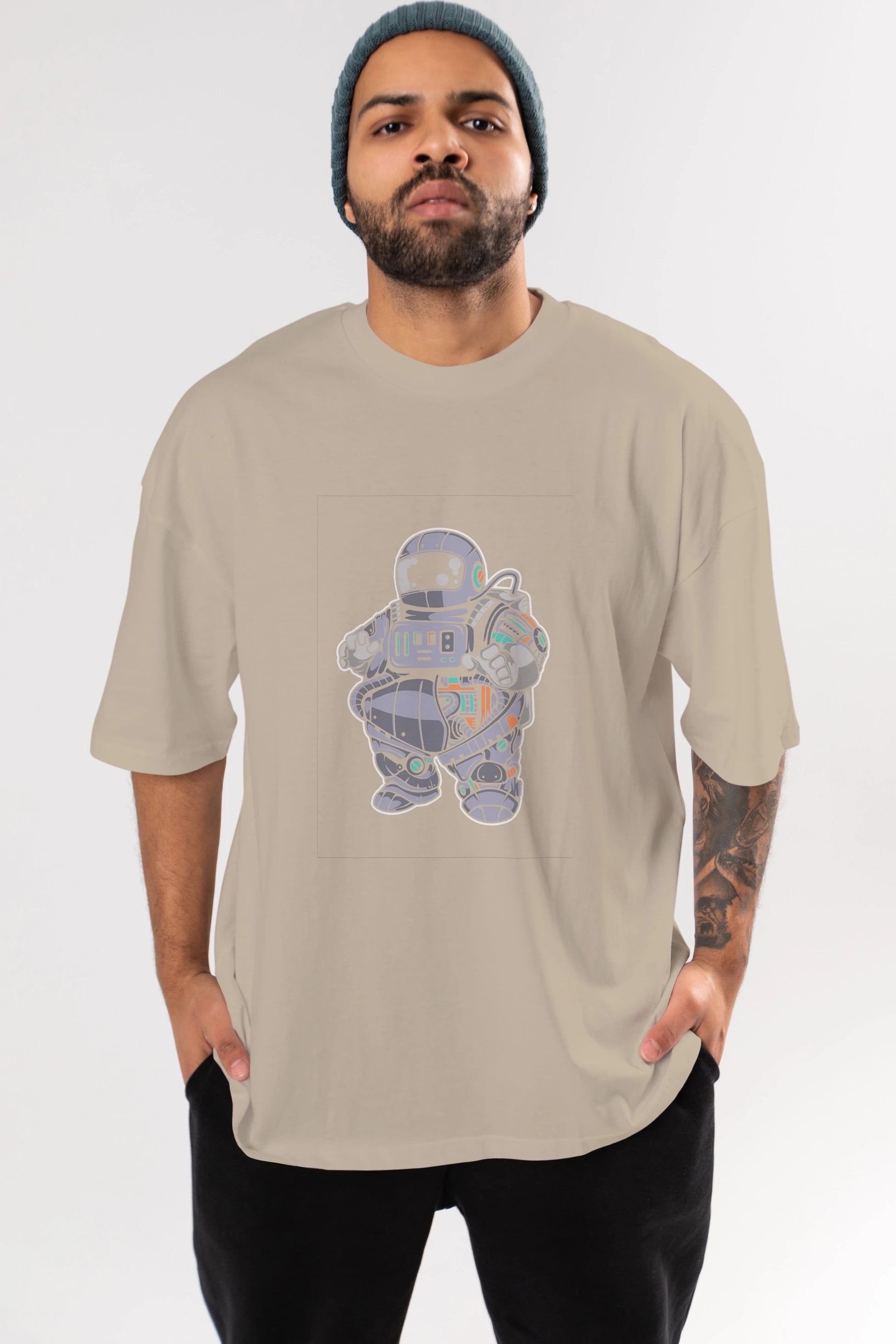 Fat Astronaut Robot Ön Baskılı Oversize t-shirt Erkek Kadın Unisex