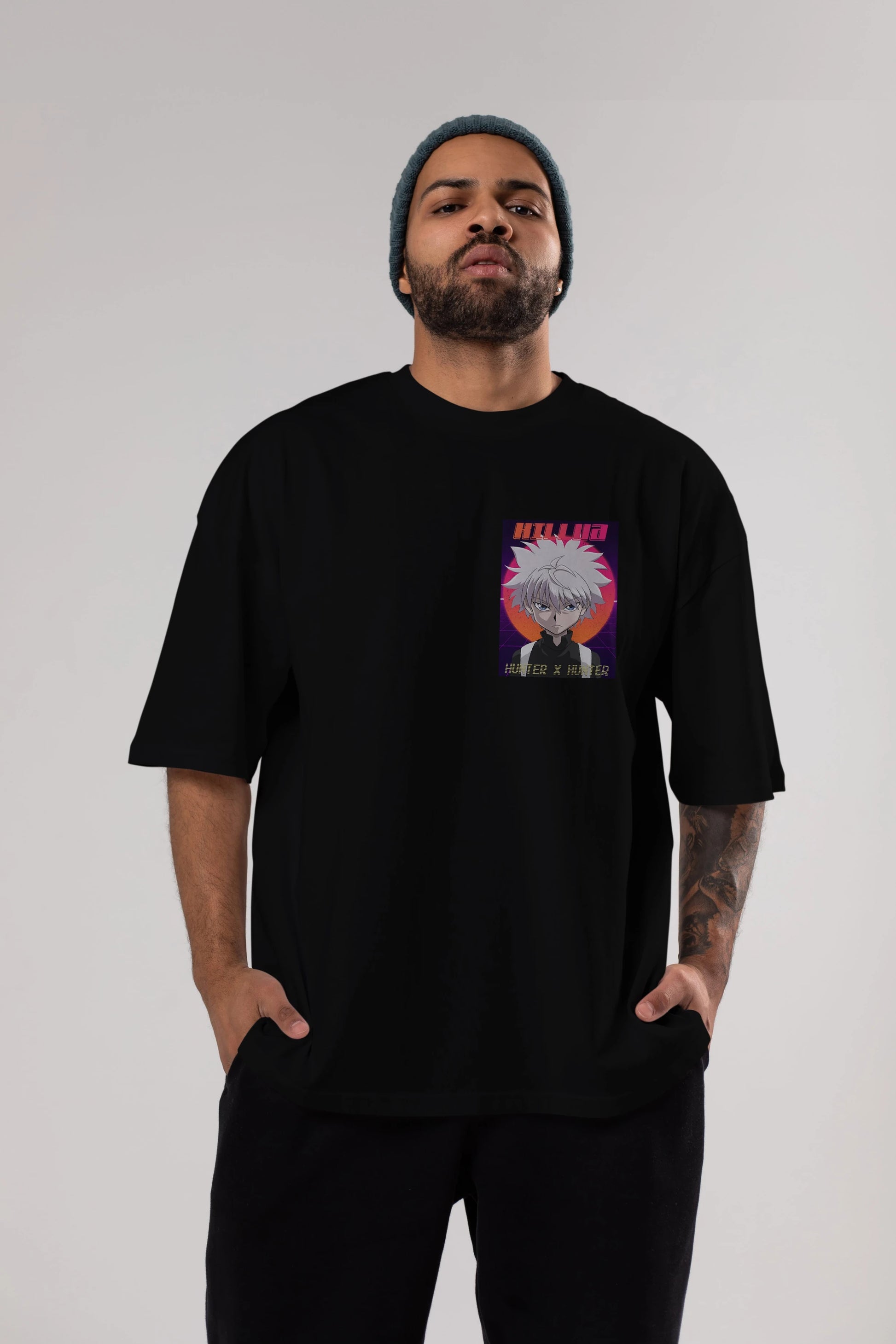 Killua Zoldyck 12 1 Ön Sol Baskılı Oversize t-shirt Erkek Kadın Unisex %100 Pamuk Bisiklet Yaka tişort