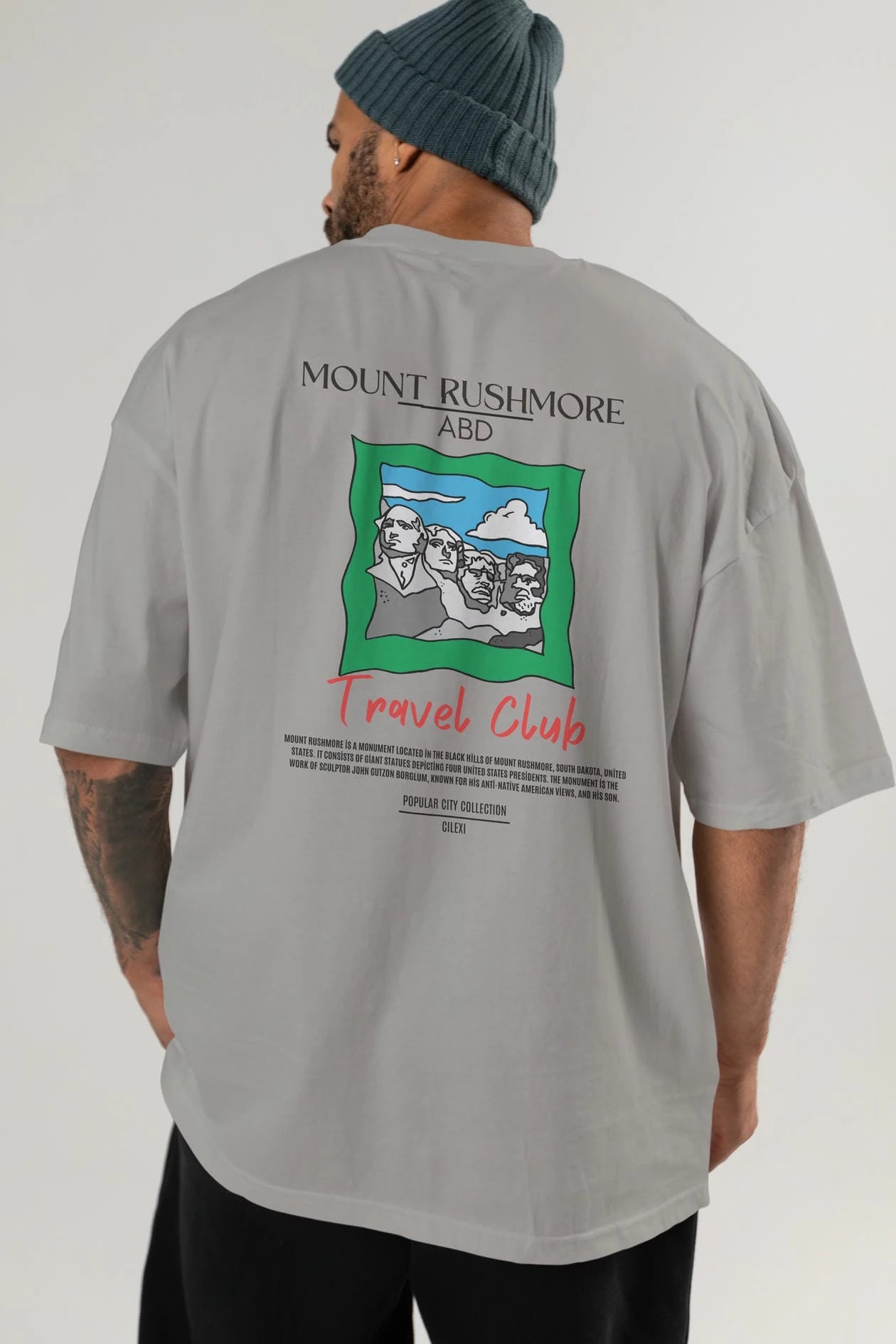 Mount Rushmore ABD Arka Baskılı Oversize t-shirt Erkek Kadın Pamuk Bisiklet Yaka tişort