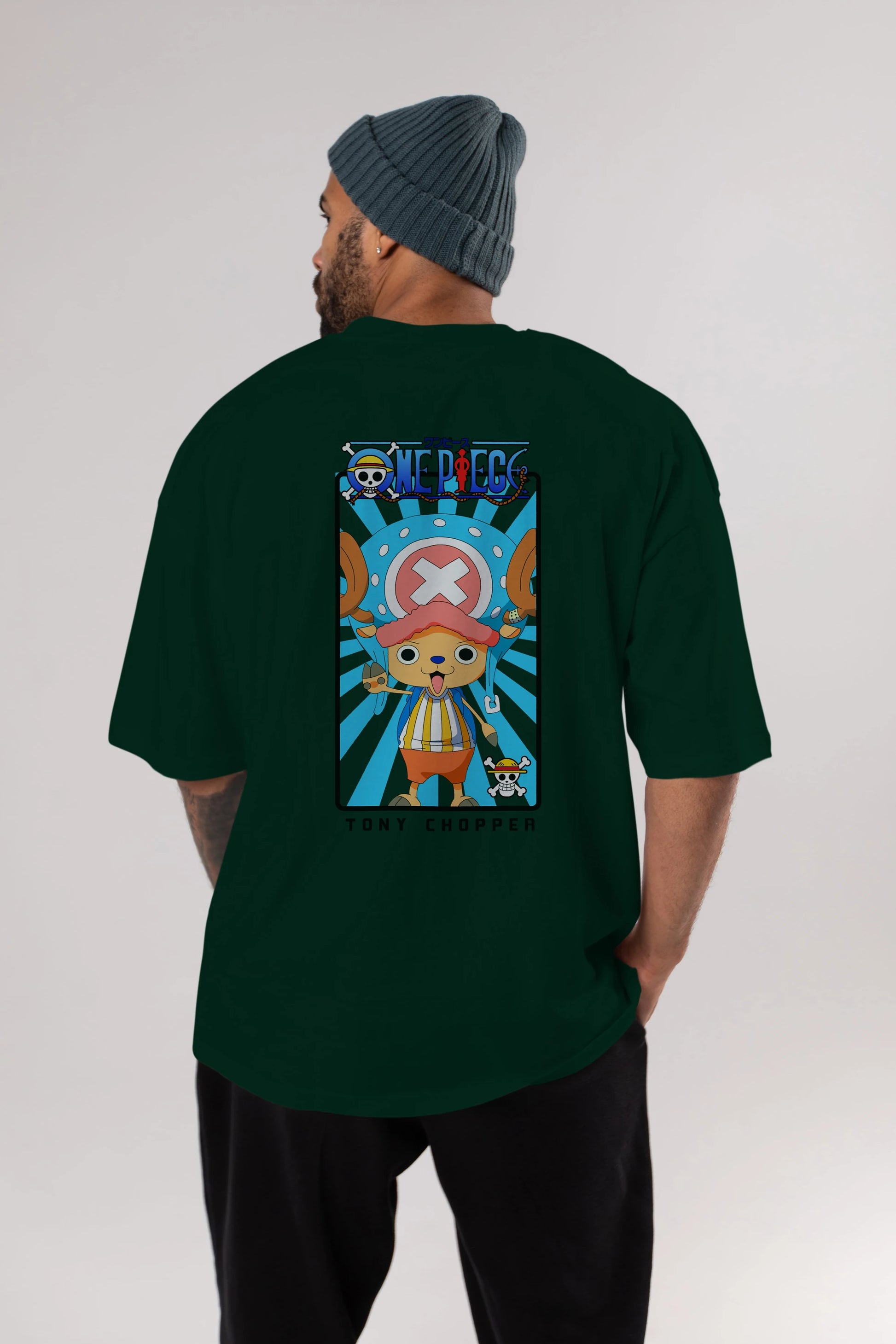 Chopper Anime Arka Baskılı Oversize t-shirt Erkek Kadın Unisex %100 pamuk tişort