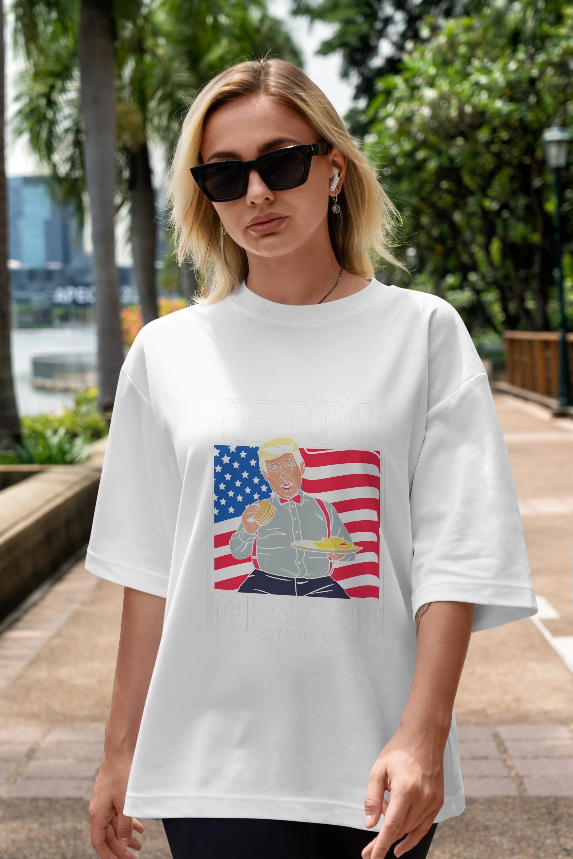 Trump Burger Ön Baskılı Oversize t-shirt Erkek Kadın Unisex %100 Pamuk tişort