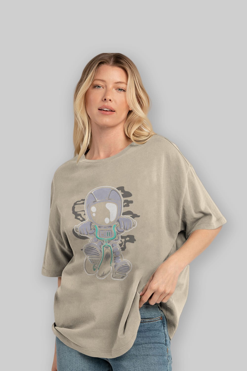 Astronaut Biker Ön Baskılı Oversize t-shirt Erkek Kadın Unisex