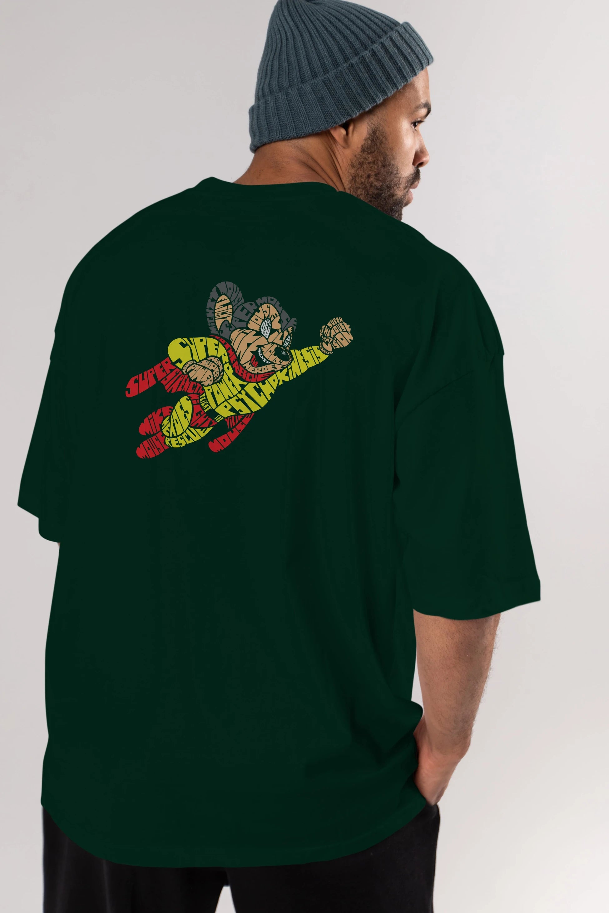Mighty Mouse Arka Baskılı Oversize t-shirt %100 pamuk Erkek Kadın Unisex