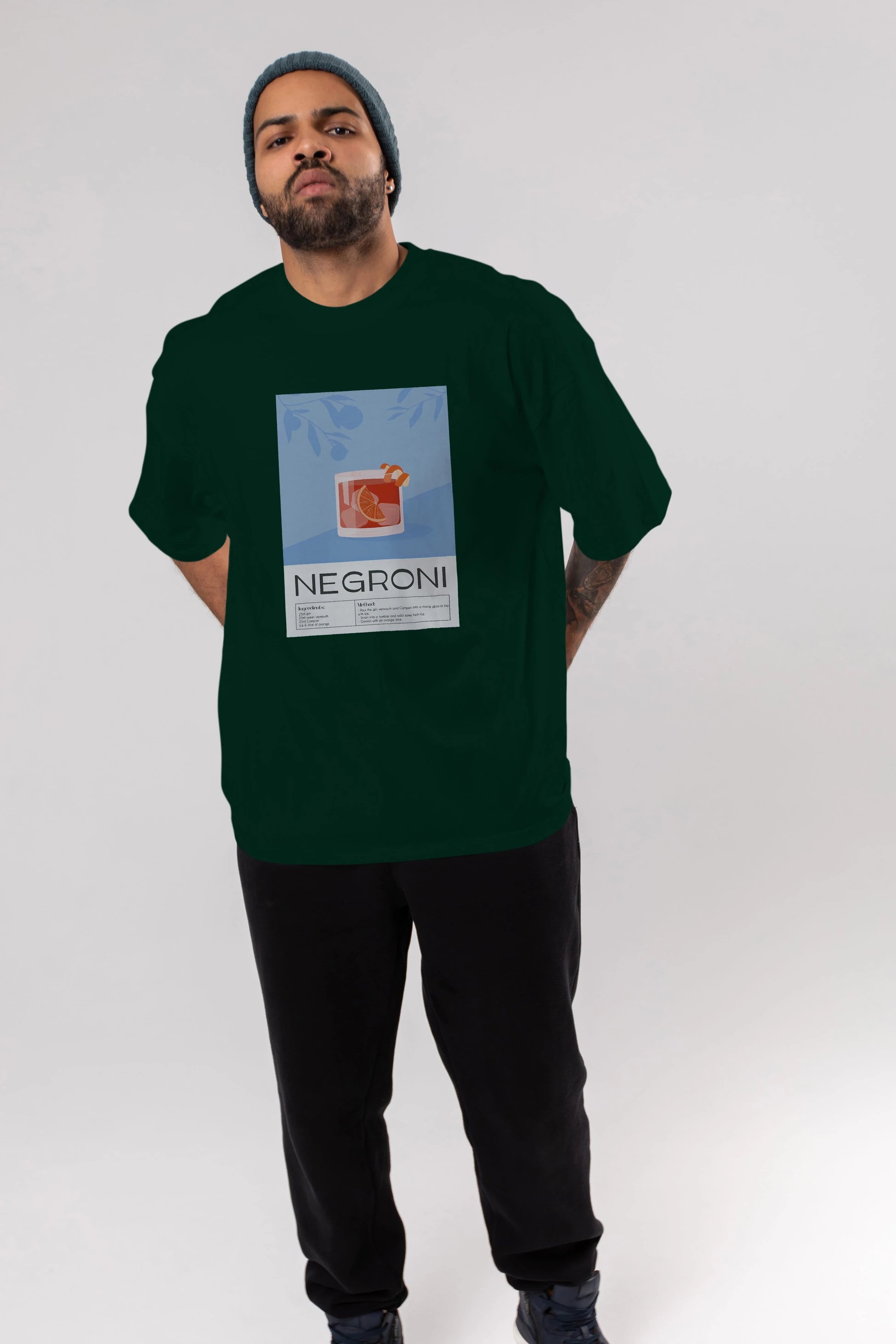 Negroni Ön Baskılı Oversize t-shirt Erkek Kadın Unisex %100 Pamuk Bisiklet Yaka tişort