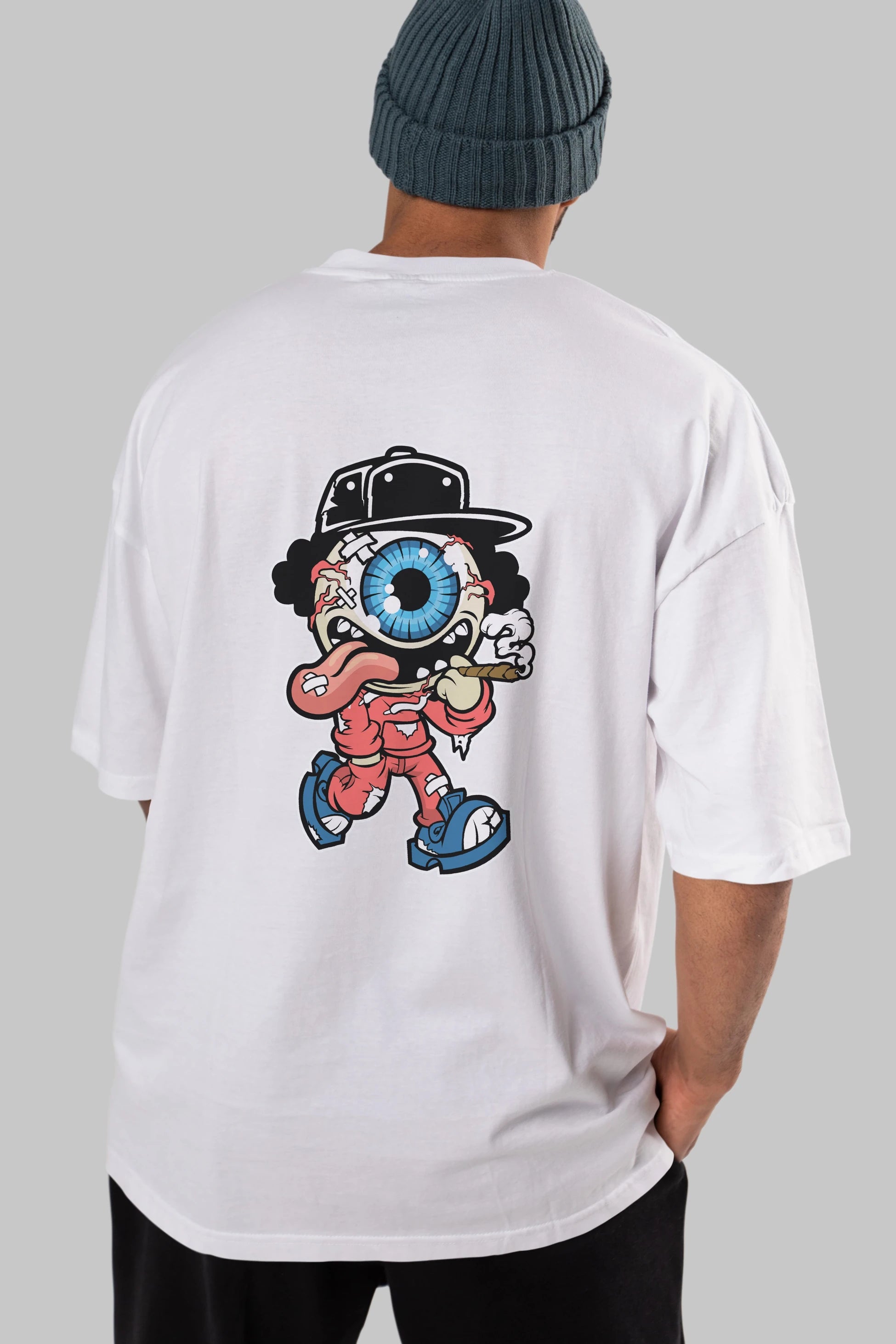 Eyeball Monster Arka Baskılı Oversize t-shirt Erkek Kadın Unisex %100 Pamuk tişort