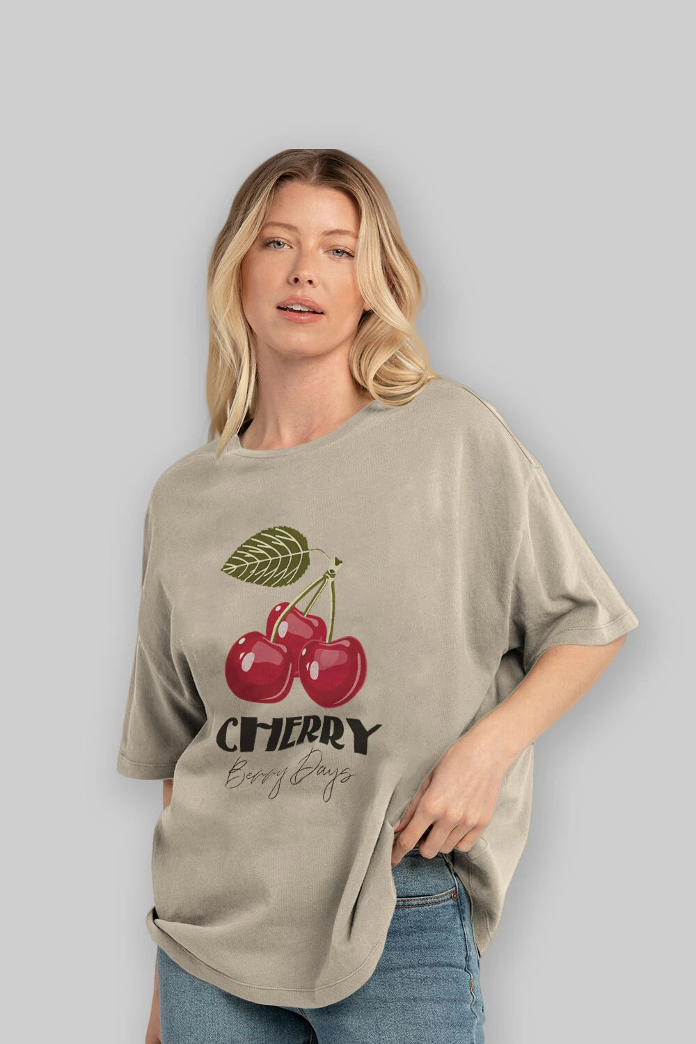 Cherry Cherries 12 Ön Baskılı Oversize t-shirt Erkek Kadın Pamuk Bisiklet Yaka tişort