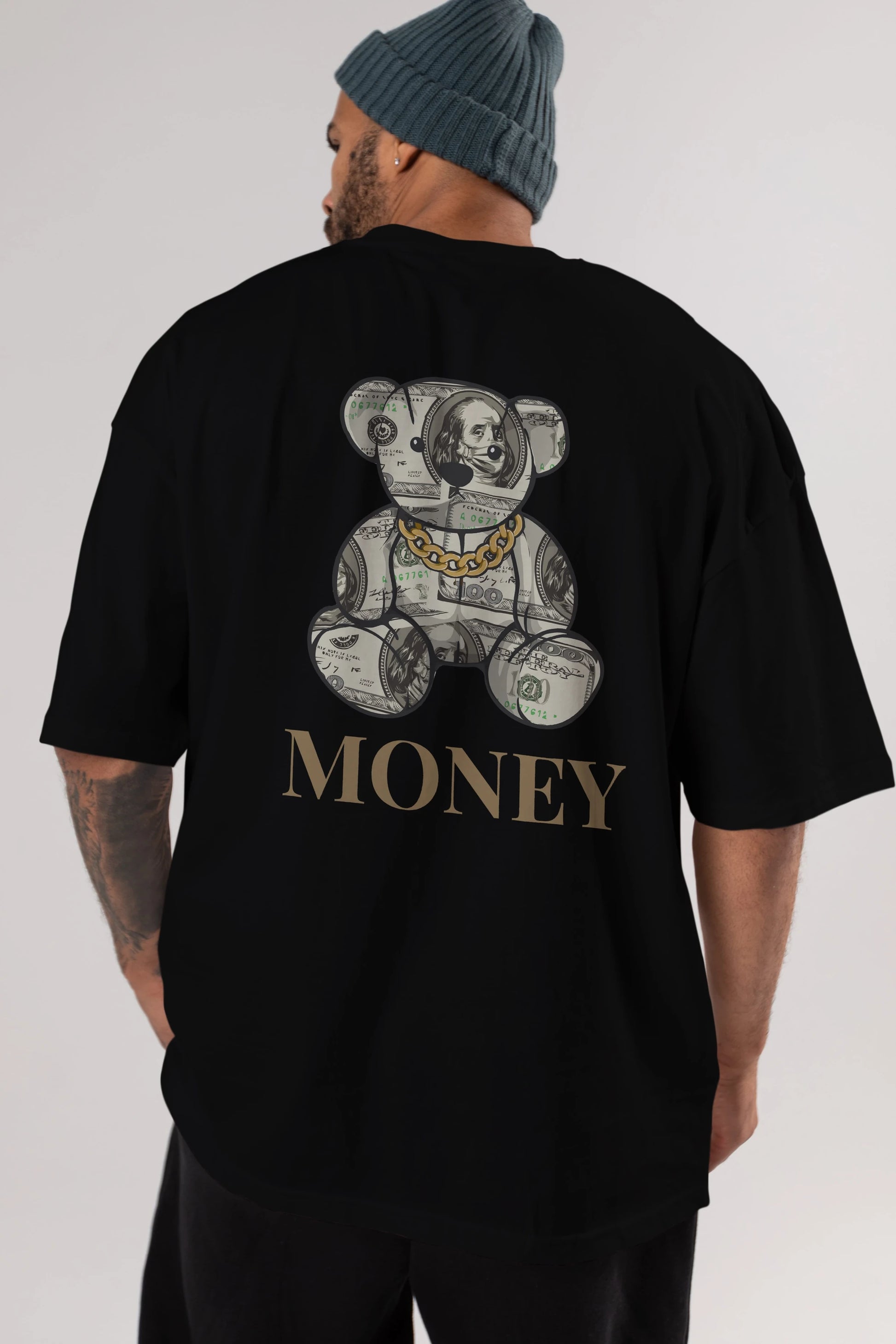 Teddy Bear Money Arka Baskılı Oversize t-shirt Erkek Kadın Unisex
