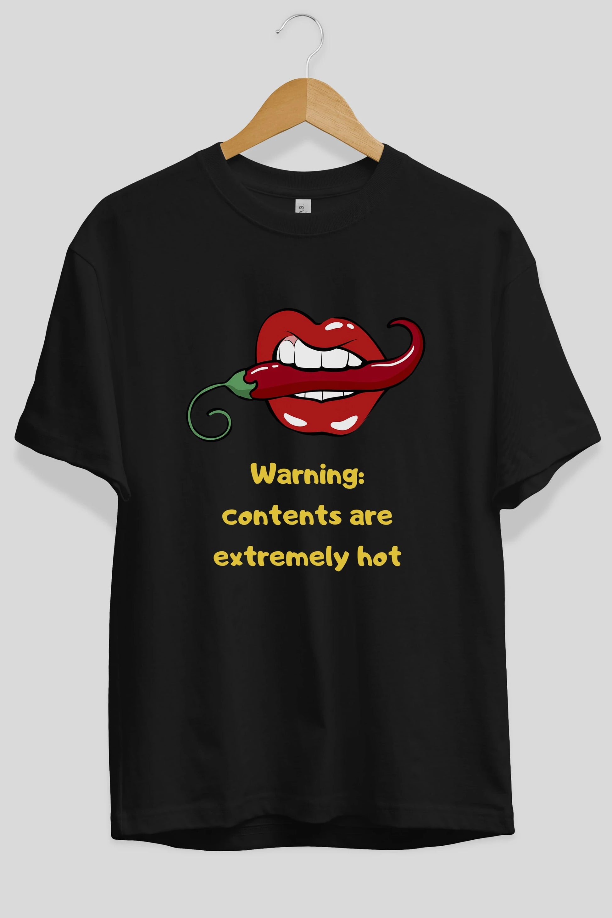 Warning Contents Yazılı Ön Baskılı Oversize t-shirt Erkek Kadın Unisex