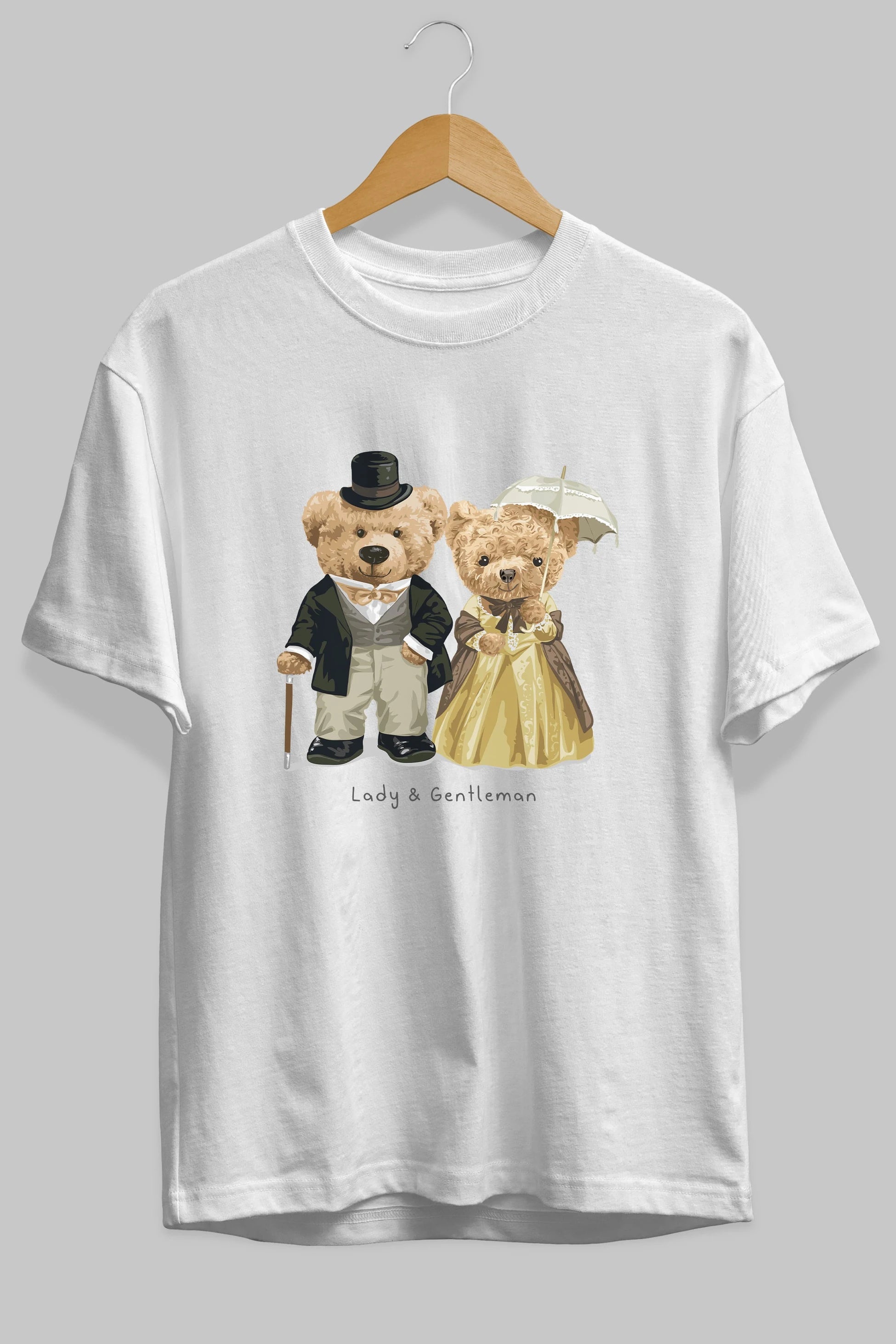 Teddy Bear Couple Ön Baskılı Oversize t-shirt Erkek Kadın Unisex %100 Pamuk