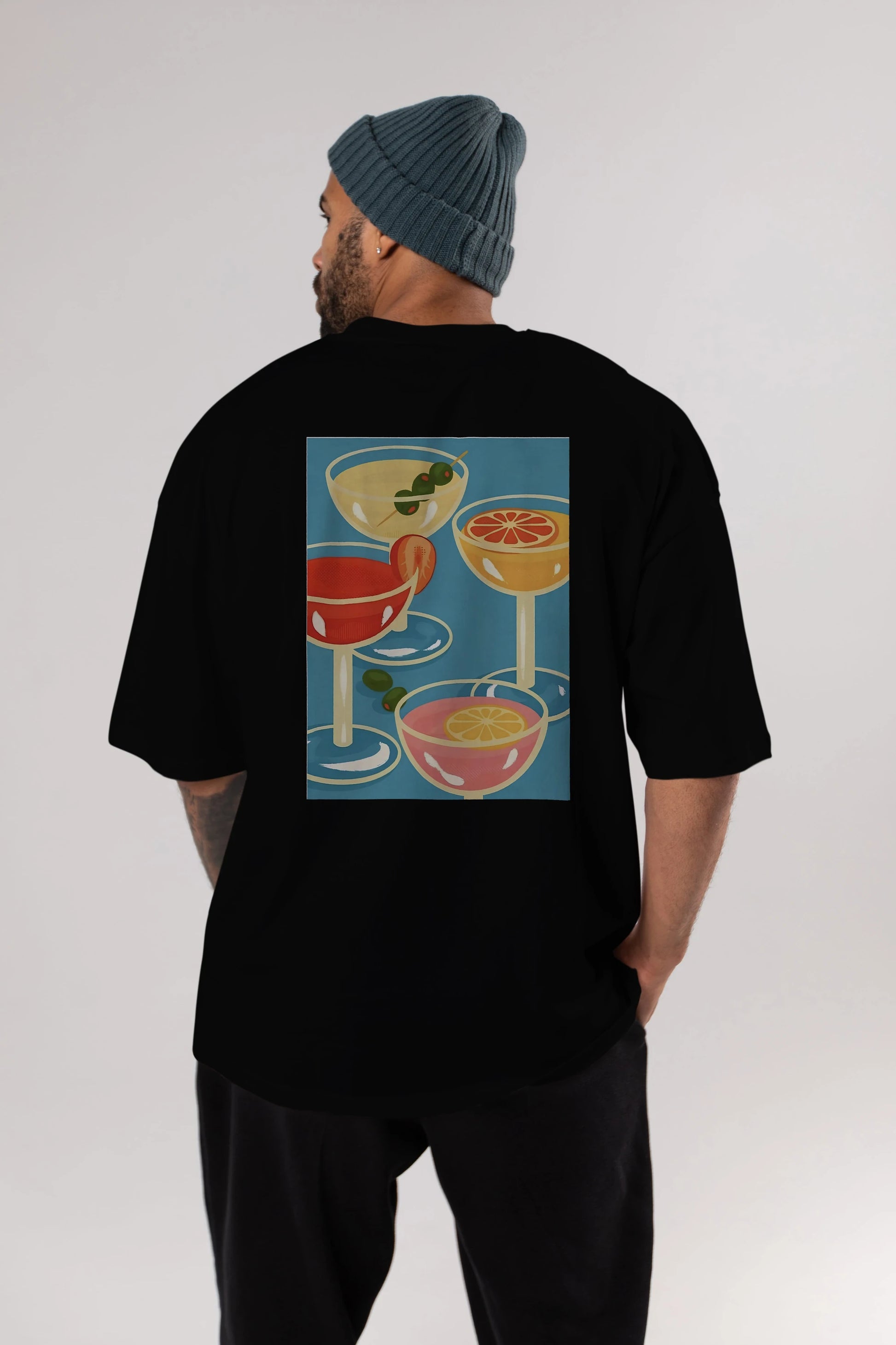 Cocktails Arka Baskılı Oversize t-shirt Erkek Kadın Unisex %100 Pamuk Bisiklet Yaka tişort