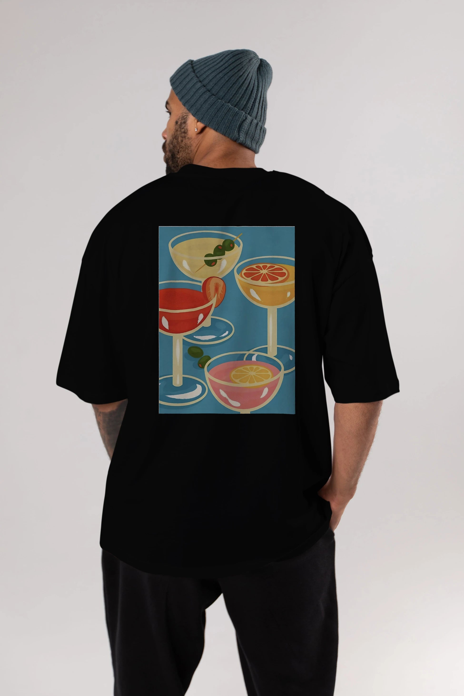 Cocktails Arka Baskılı Oversize t-shirt Erkek Kadın Unisex %100 Pamuk Bisiklet Yaka tişort