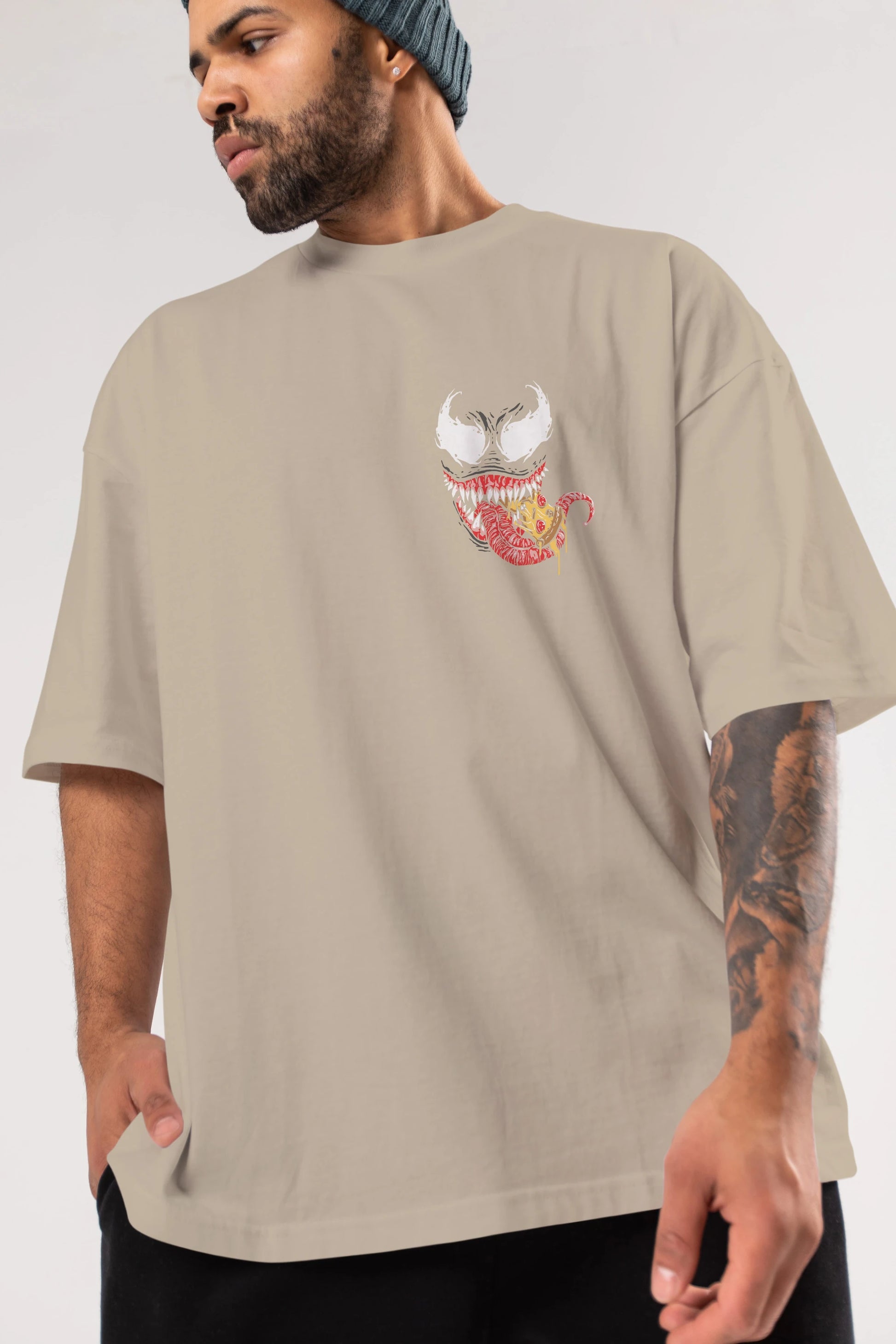 Venom (1) Ön Sol Baskılı Oversize t-shirt Erkek Kadın Unisex %100 Pamuk Bisiklet Yaka tişort