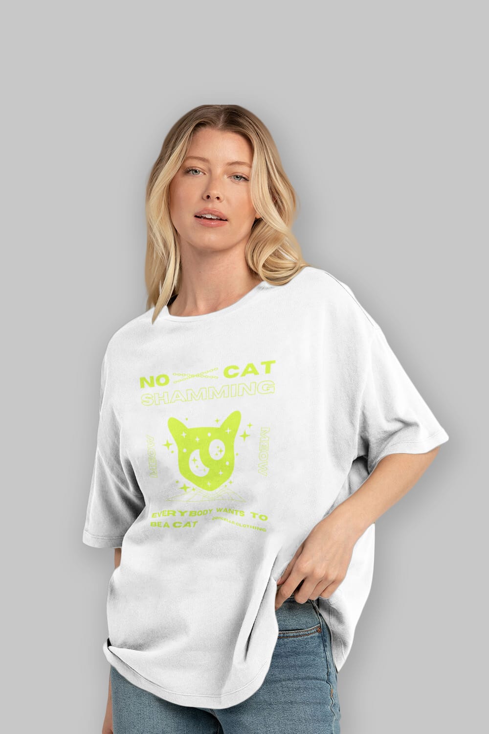 No Cat Shamming Yazılı Ön Baskılı Oversize t-shirt Erkek Kadın Unisex