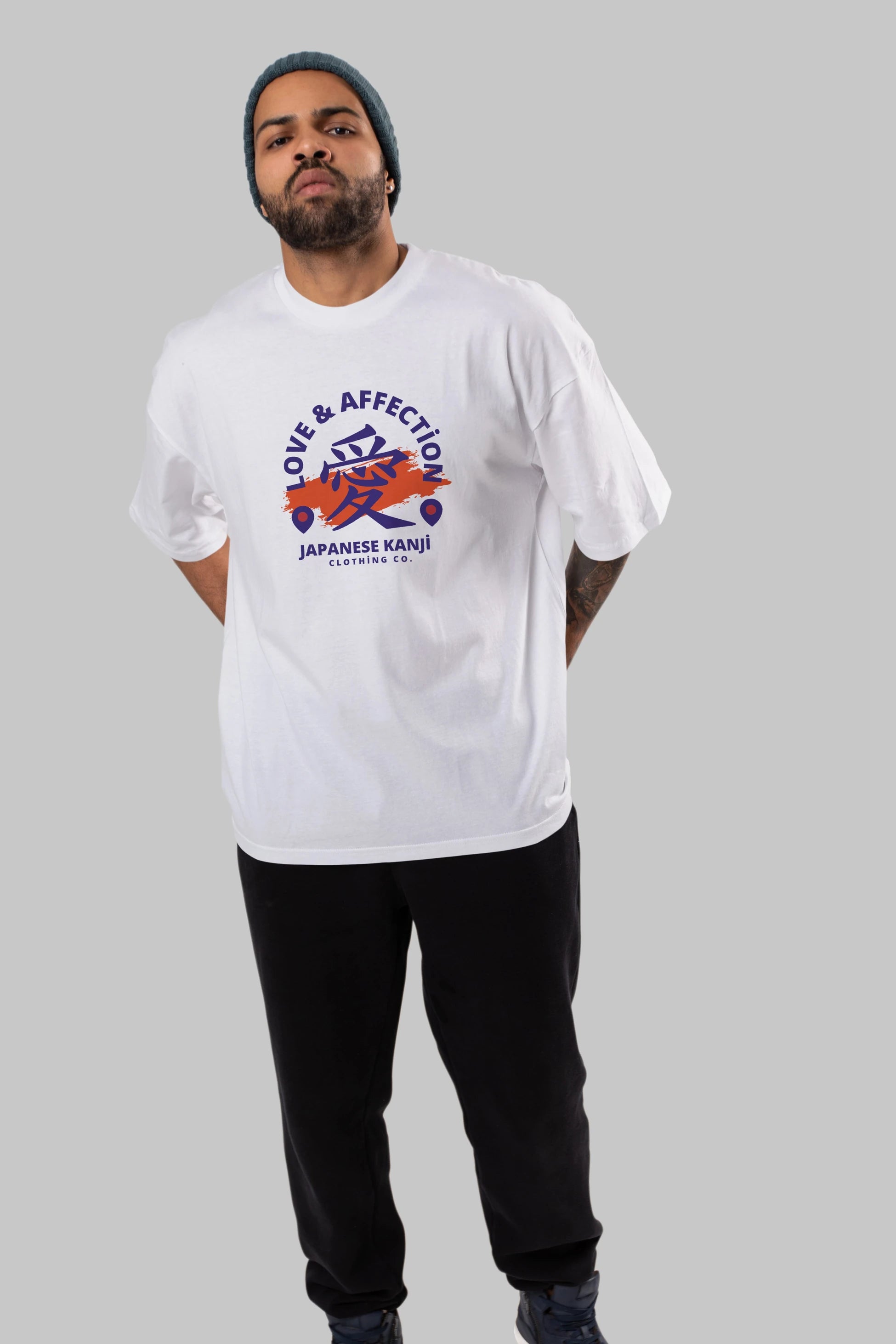 Love Affection Japanese Yazılı Ön Baskılı Oversize t-shirt Erkek Kadın Unisex