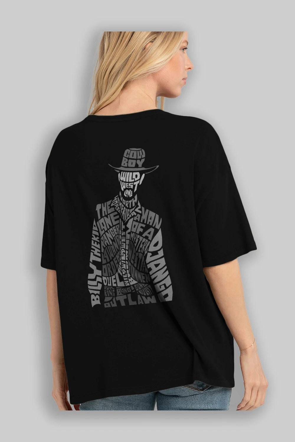 Cowboy Arka Baskılı Oversize t-shirt %100 pamuk Erkek Kadın Unisex