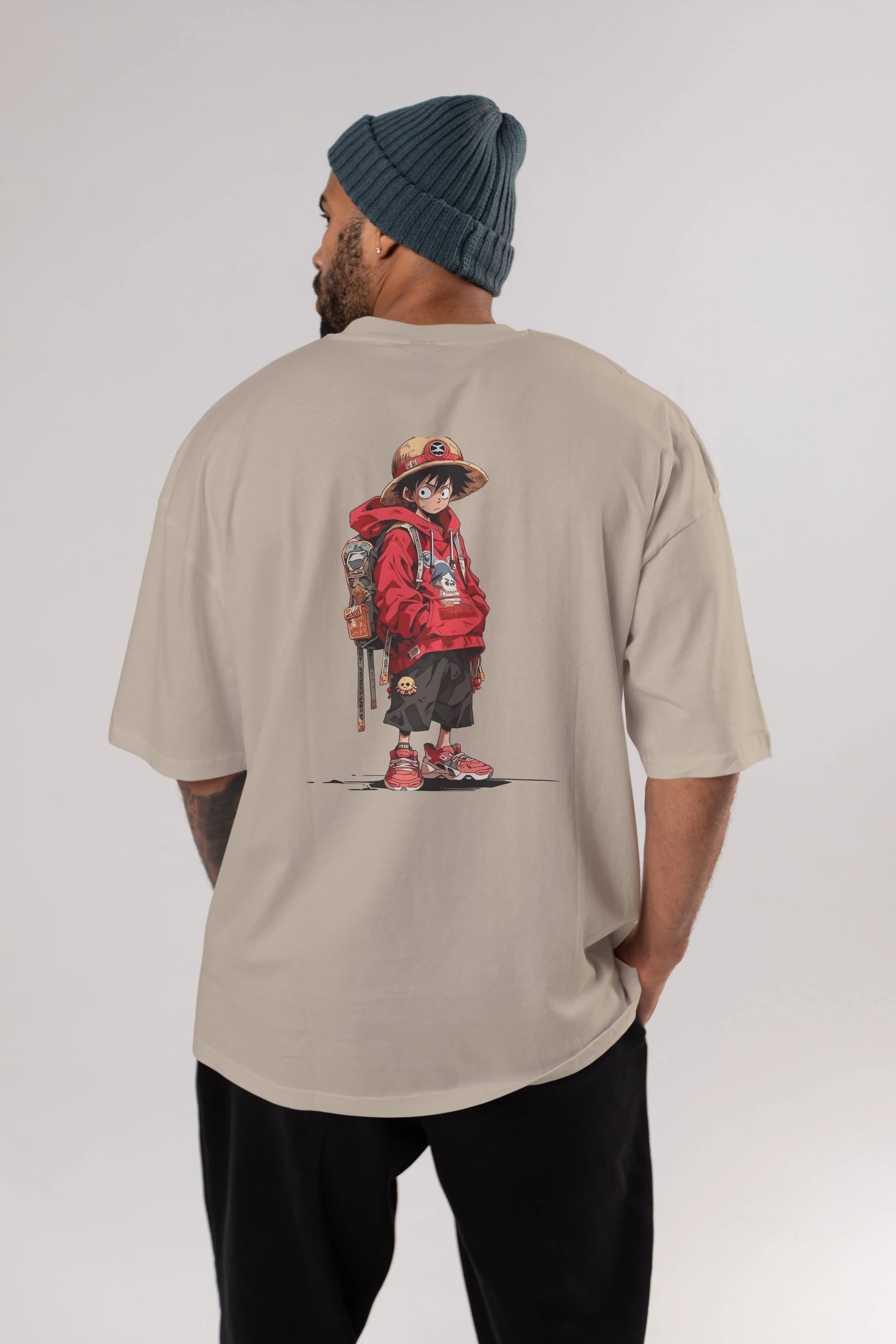 One Piece Arka Baskılı Oversize t-shirt Erkek Kadın Unisex %100 Pamuk Bisiklet Yaka tişort