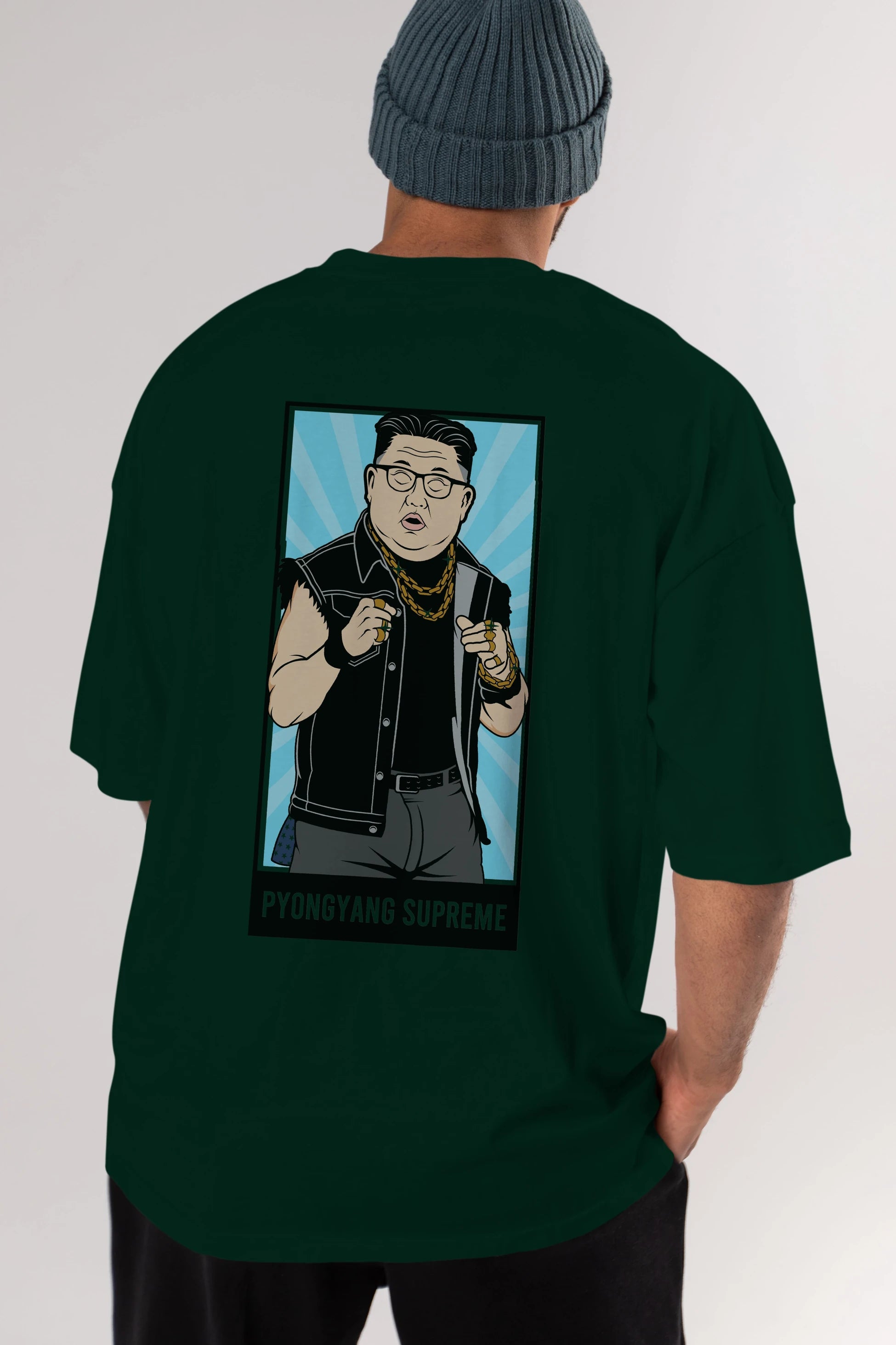 Kim Jong Un Pyongyang Supreme Arka Baskılı Oversize t-shirt Erkek Kadın Unisex %100 Pamuk tişort
