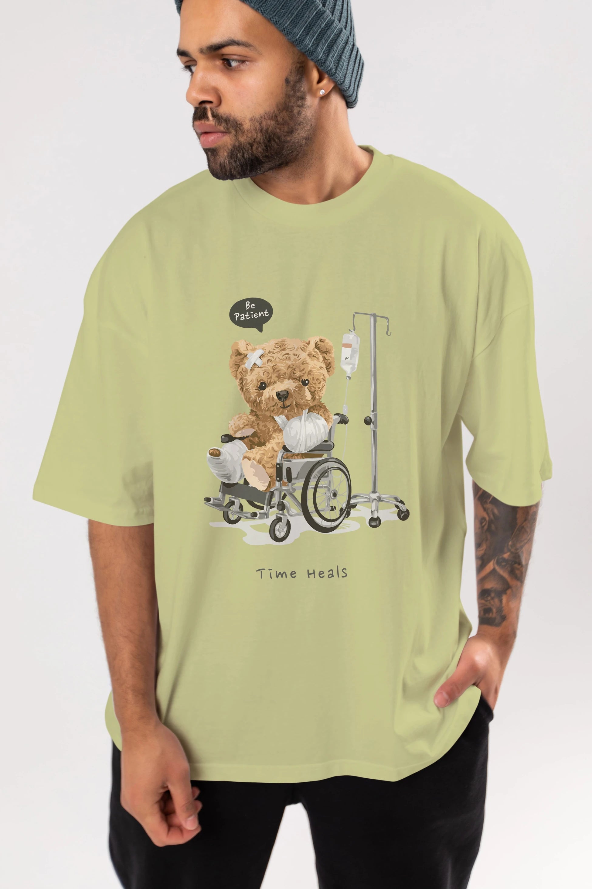 Teddy Bear Time Heals Ön Baskılı Oversize t-shirt Erkek Kadın Unisex %100 Pamuk