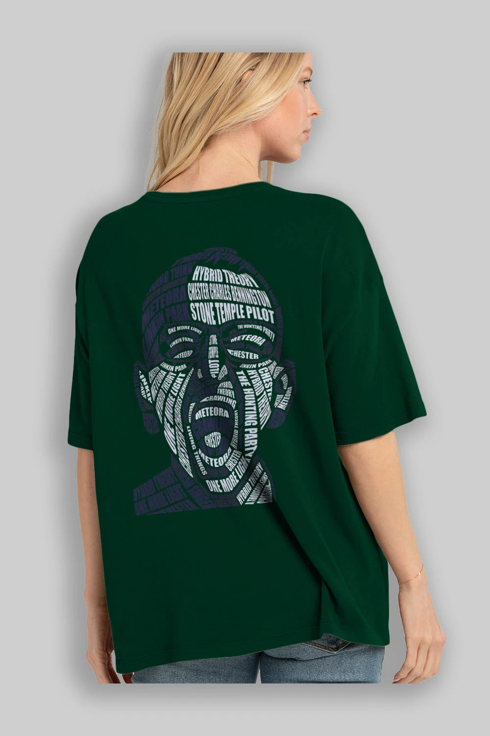 Chester Bennington Calligram Arka Baskılı Oversize t-shirt %100 pamuk Erkek Kadın Unisex