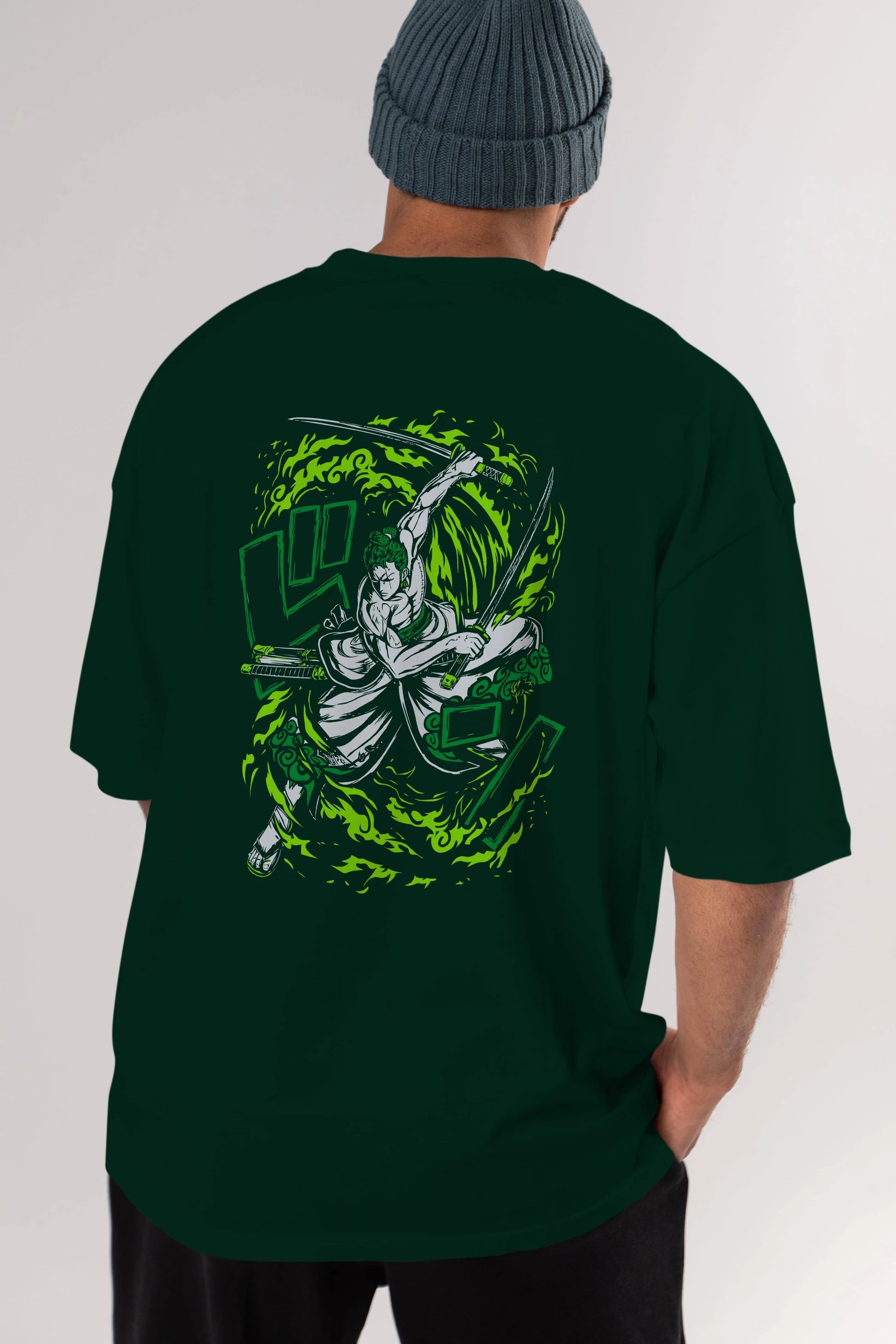 ZORO-ONE PIECE (2) Anime Arka Baskılı Oversize t-shirt Erkek Kadın Unisex