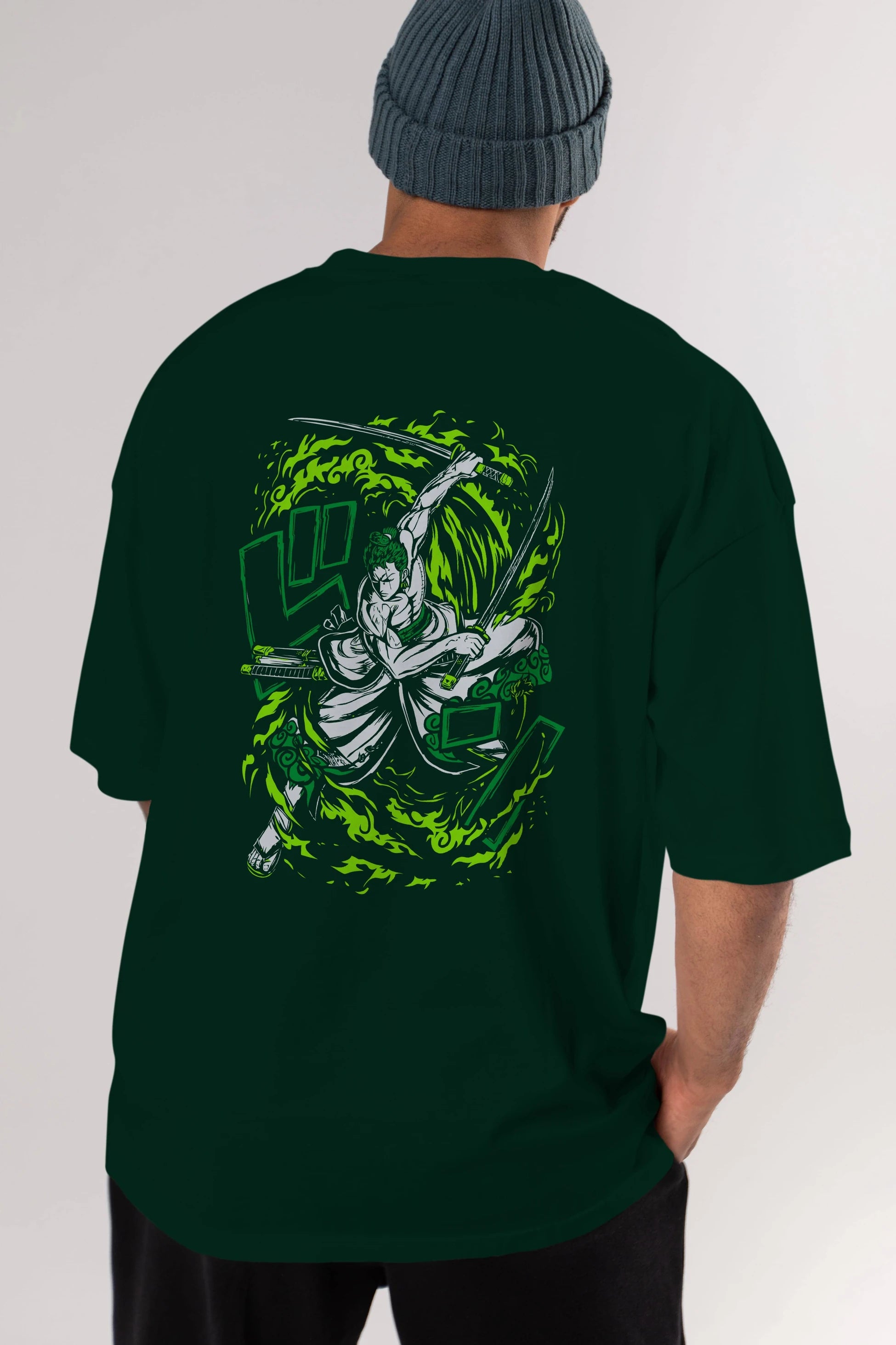 ZORO-ONE PIECE (2) Anime Arka Baskılı Oversize t-shirt Erkek Kadın Unisex