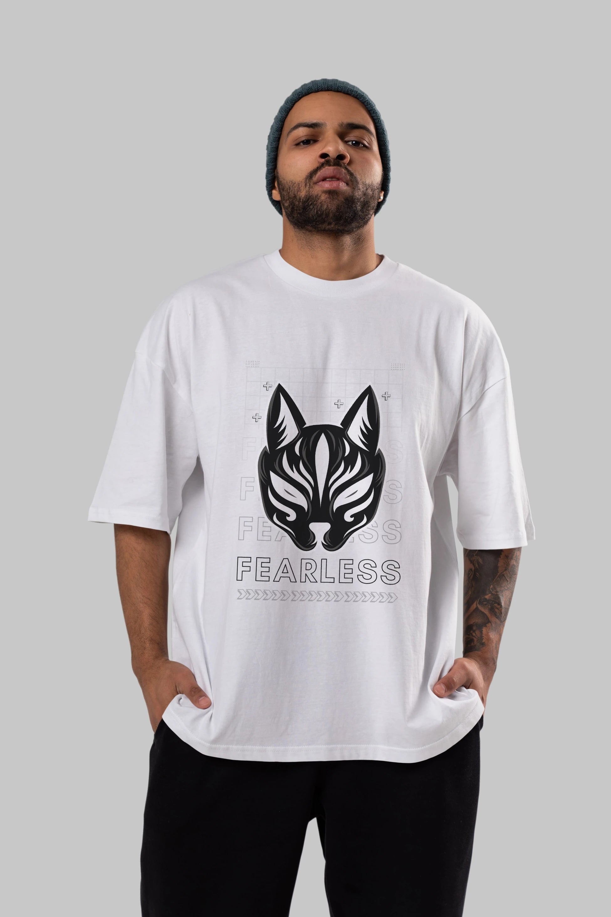 Fearless Yazılı Ön Baskılı Oversize t-shirt Erkek Kadın Unisex