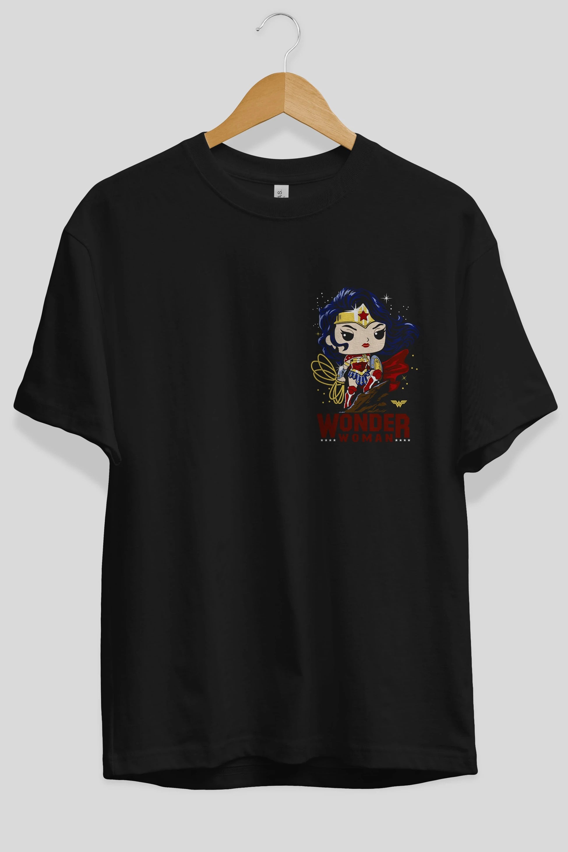 Wonder Woman (2) Ön Sol Baskılı Oversize t-shirt Erkek Kadın Unisex %100 Pamuk Bisiklet Yaka tişort