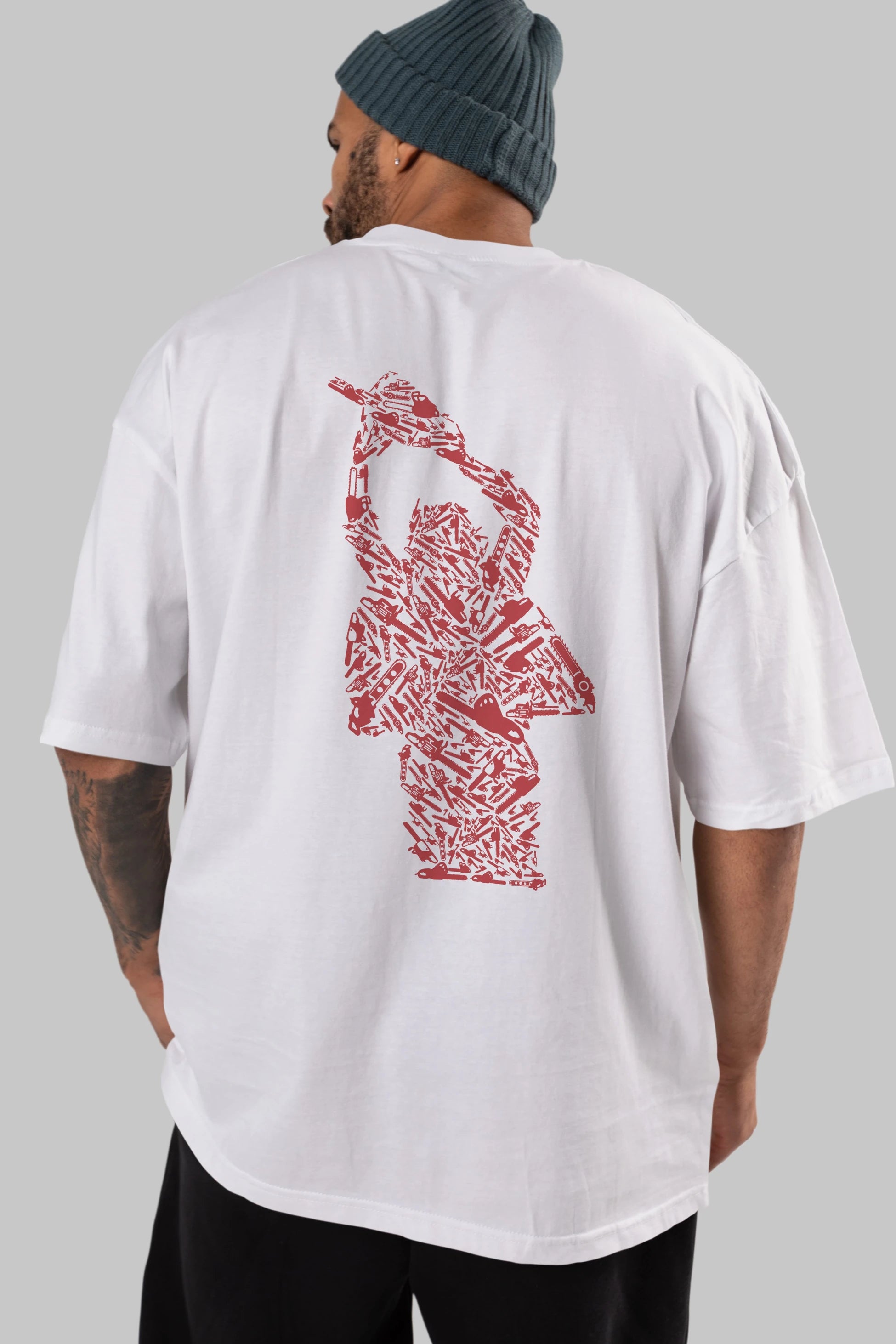 Chainsaw Arka Baskılı Oversize t-shirt %100 pamuk Erkek Kadın Unisex