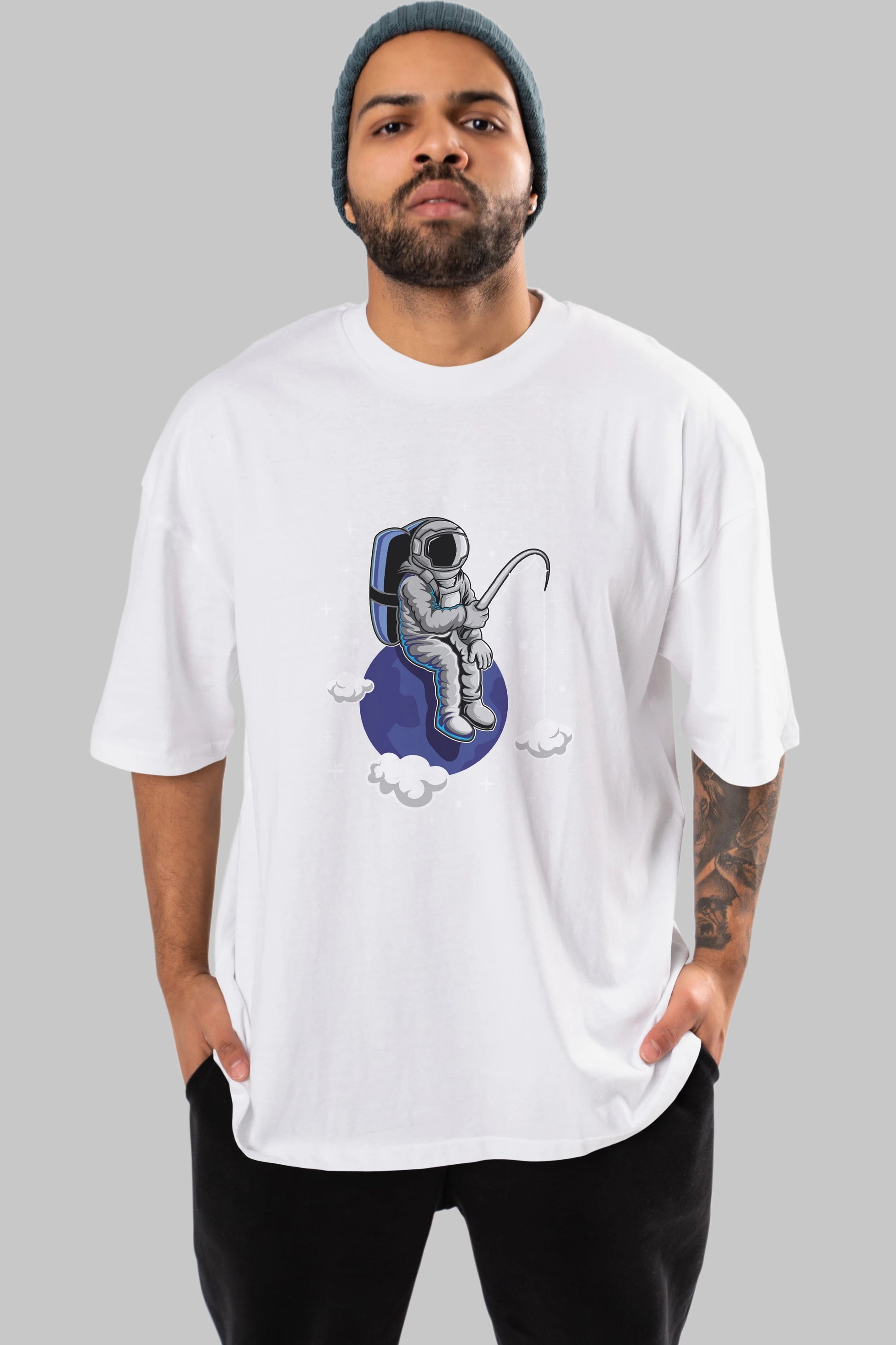 Astronaut Fishing (2) Ön Baskılı Oversize t-shirt Erkek Kadın Unisex