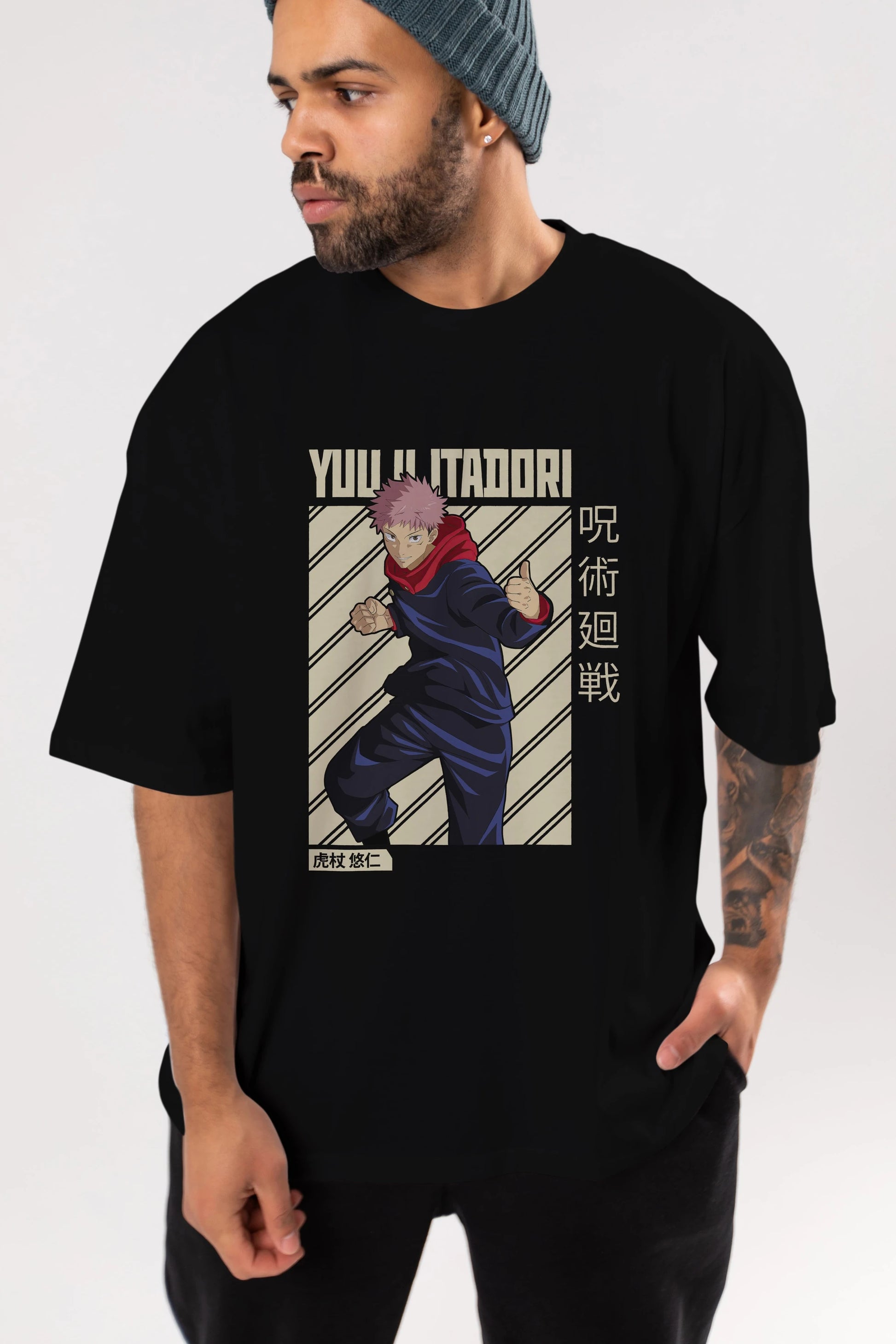 Yuuji Itadori 1 Anime Ön Baskılı Oversize t-shirt %100 pamuk Erkek Kadın Unisex