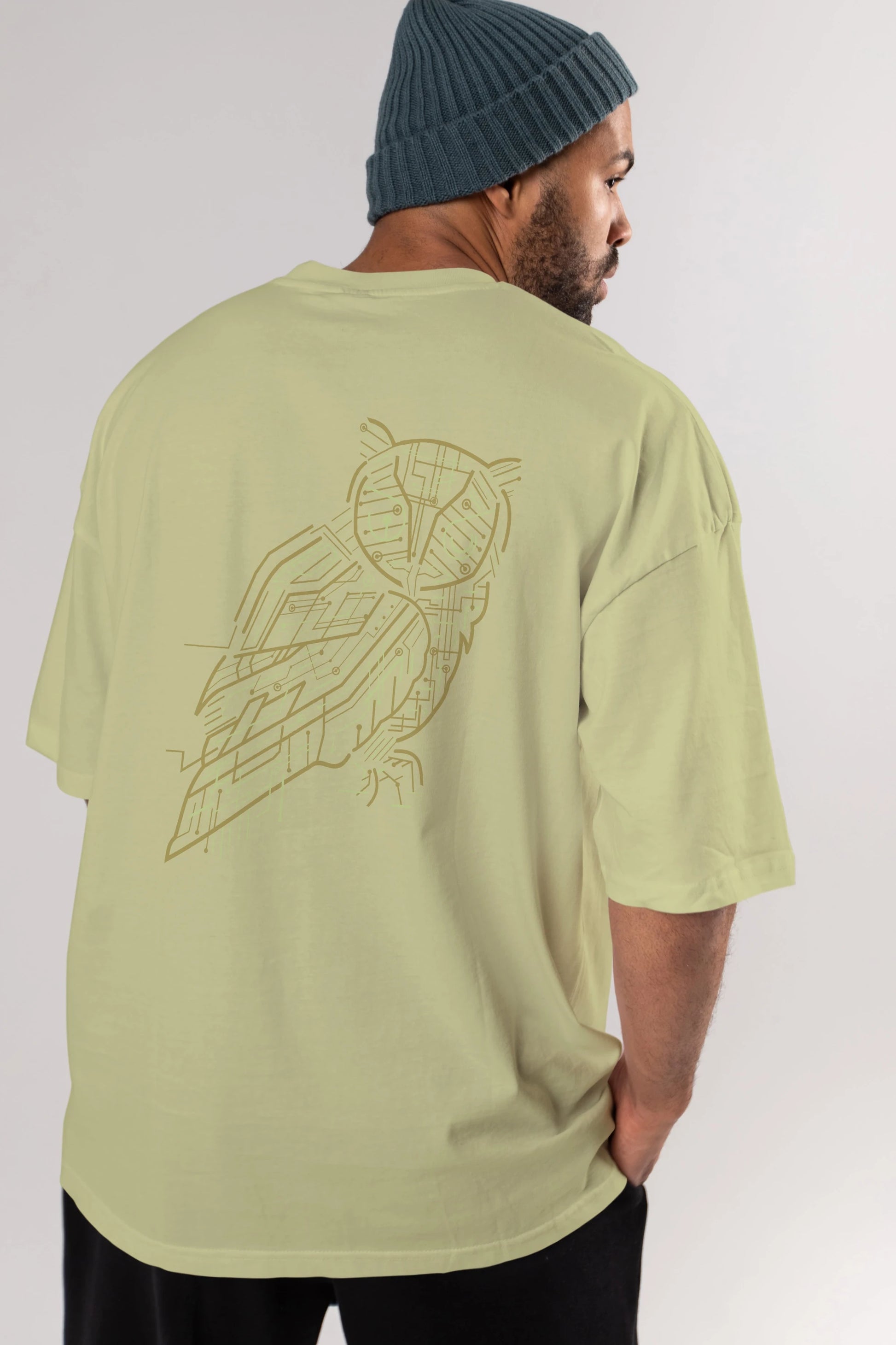 Electrical Owl Arka Baskılı Oversize t-shirt %100 pamuk Erkek Kadın Unisex