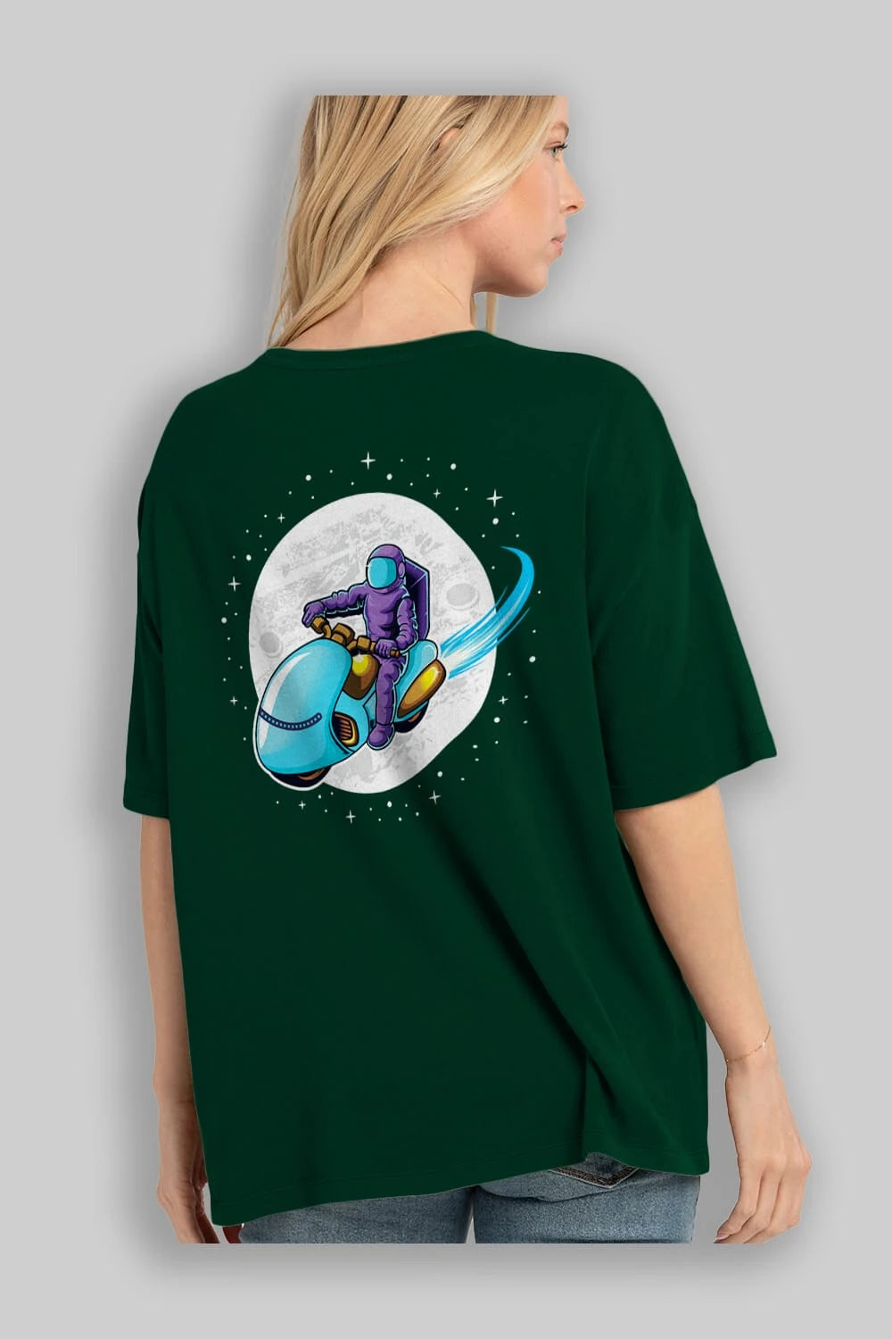 Astrorider in Space Arka Baskılı Oversize t-shirt Erkek Kadın Unisex