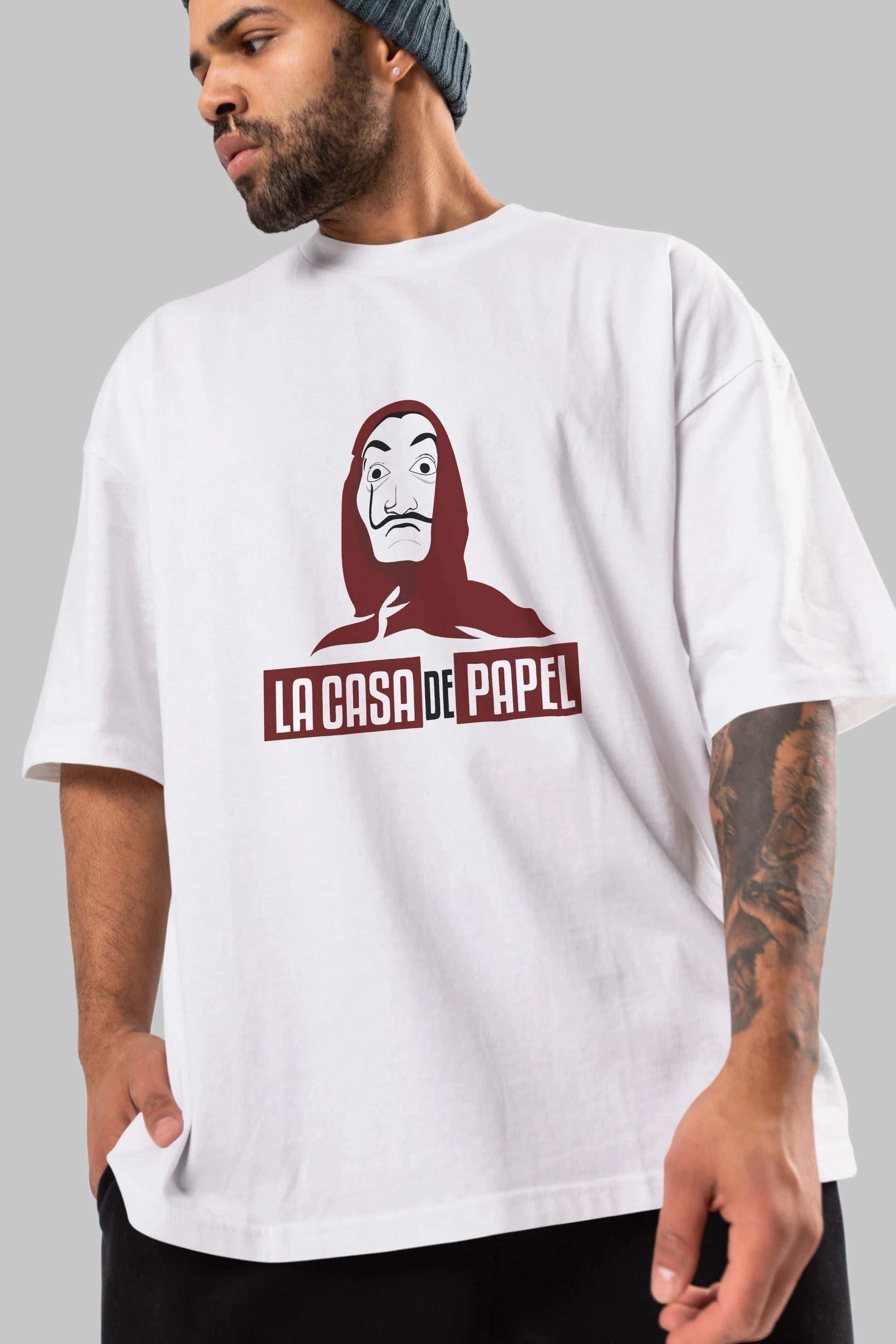 La Casa De Papel (1) Ön Baskılı Oversize t-shirt Erkek Kadın Unisex %100 Pamuk Bisiklet Yaka tişort