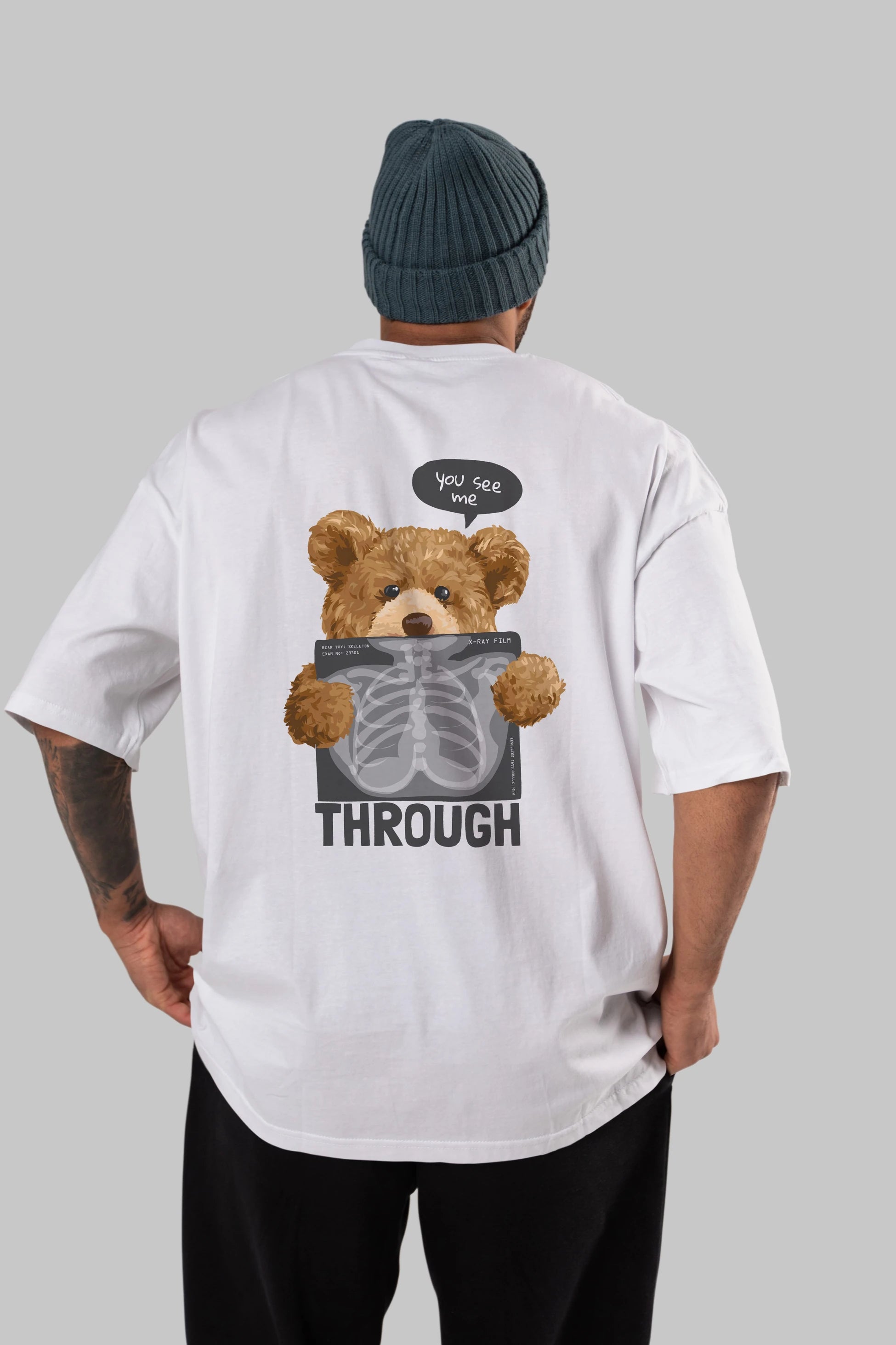 Teddy Bear Trough Arka Baskılı Oversize t-shirt Erkek Kadın Unisex %100 Pamuk