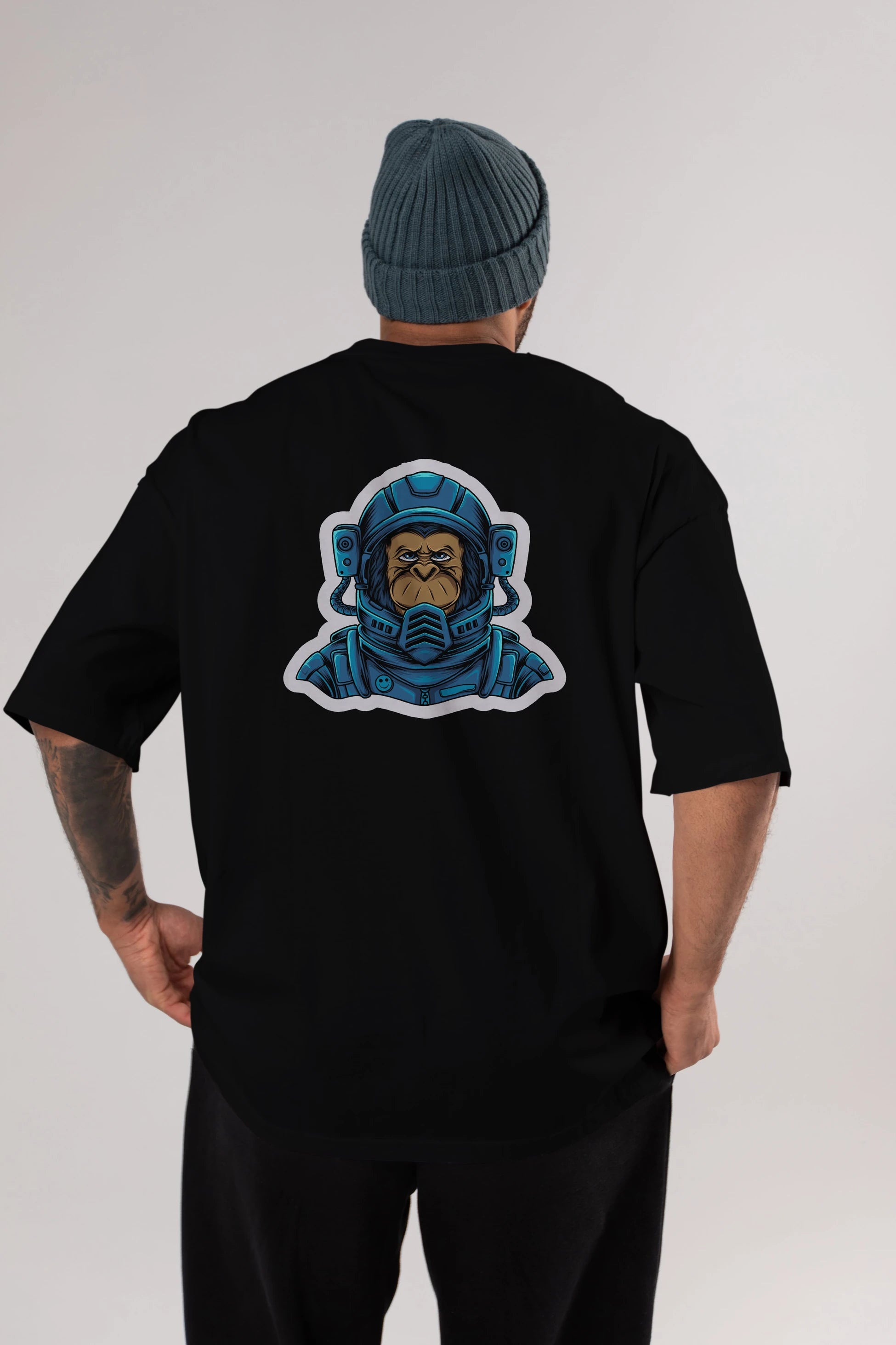 Astromonkey Sticker Arka Baskılı Oversize t-shirt Erkek Kadın Unisex