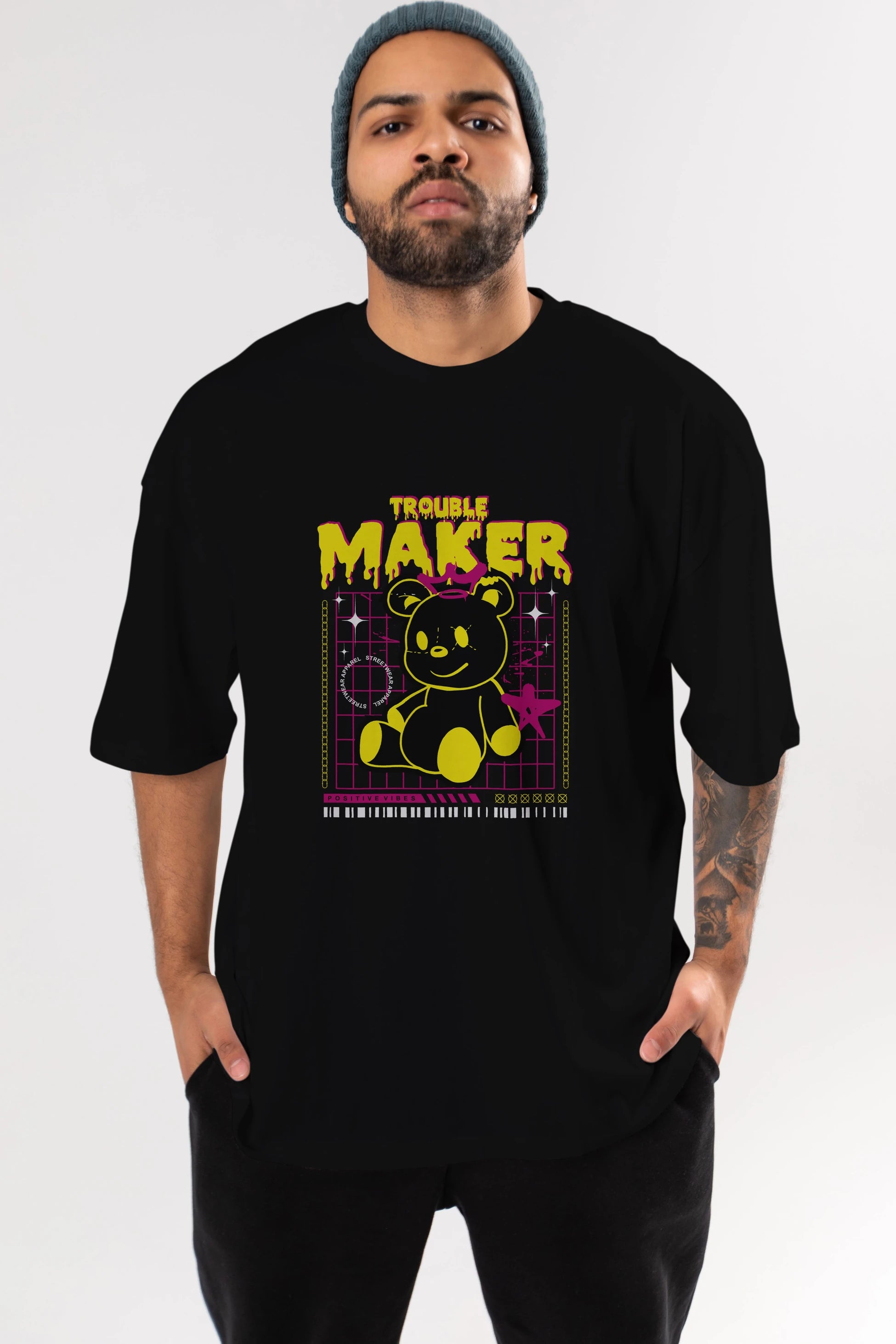 Teddy Bear Trouble Maker Ön Baskılı Oversize t-shirt Erkek Kadın Unisex