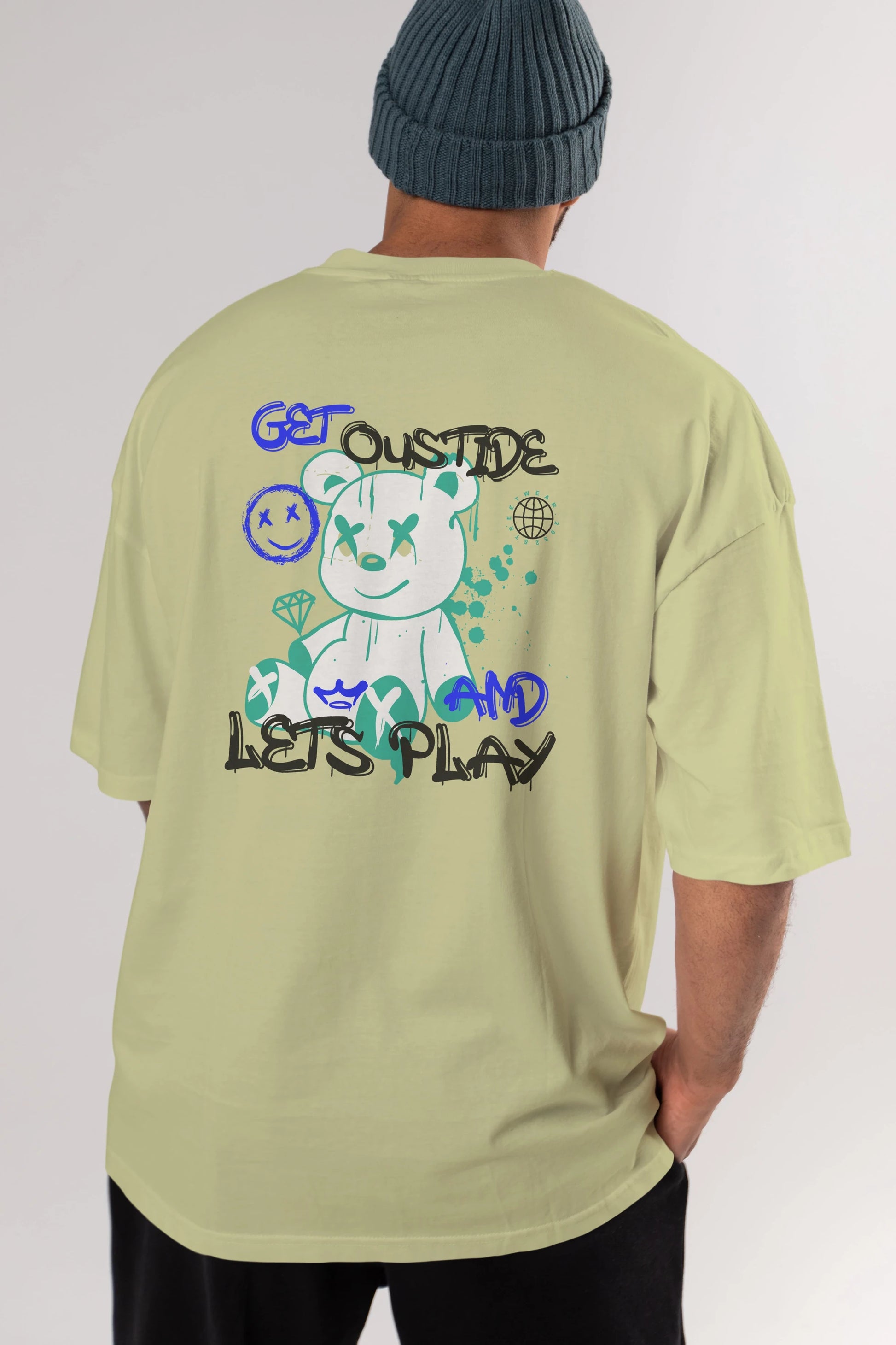 Get Outside Bear Arka Baskılı Oversize t-shirt Erkek Kadın Unisex
